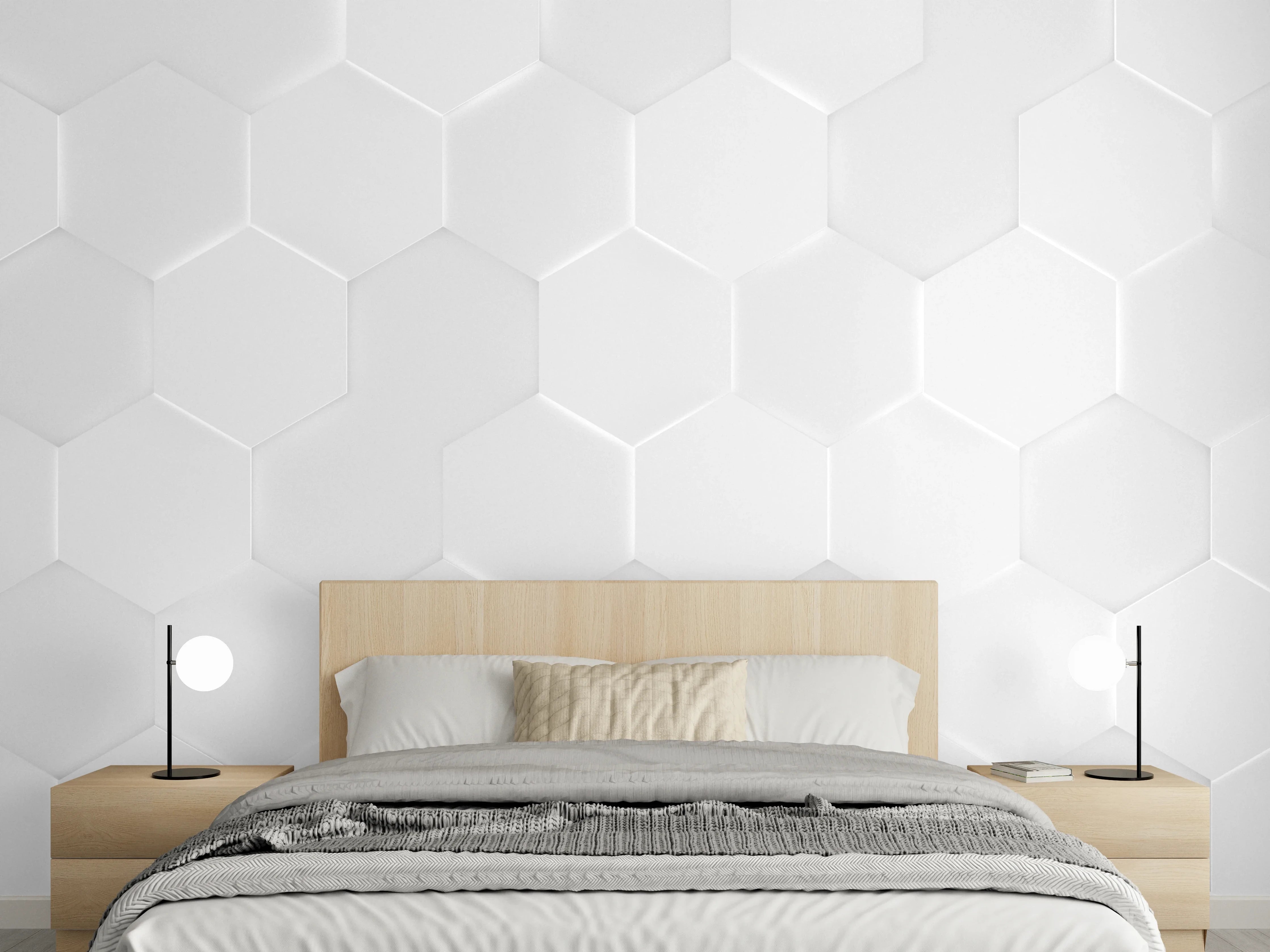 Wandverkleidung Schlafzimmer - Weißes Hexagon-Muster