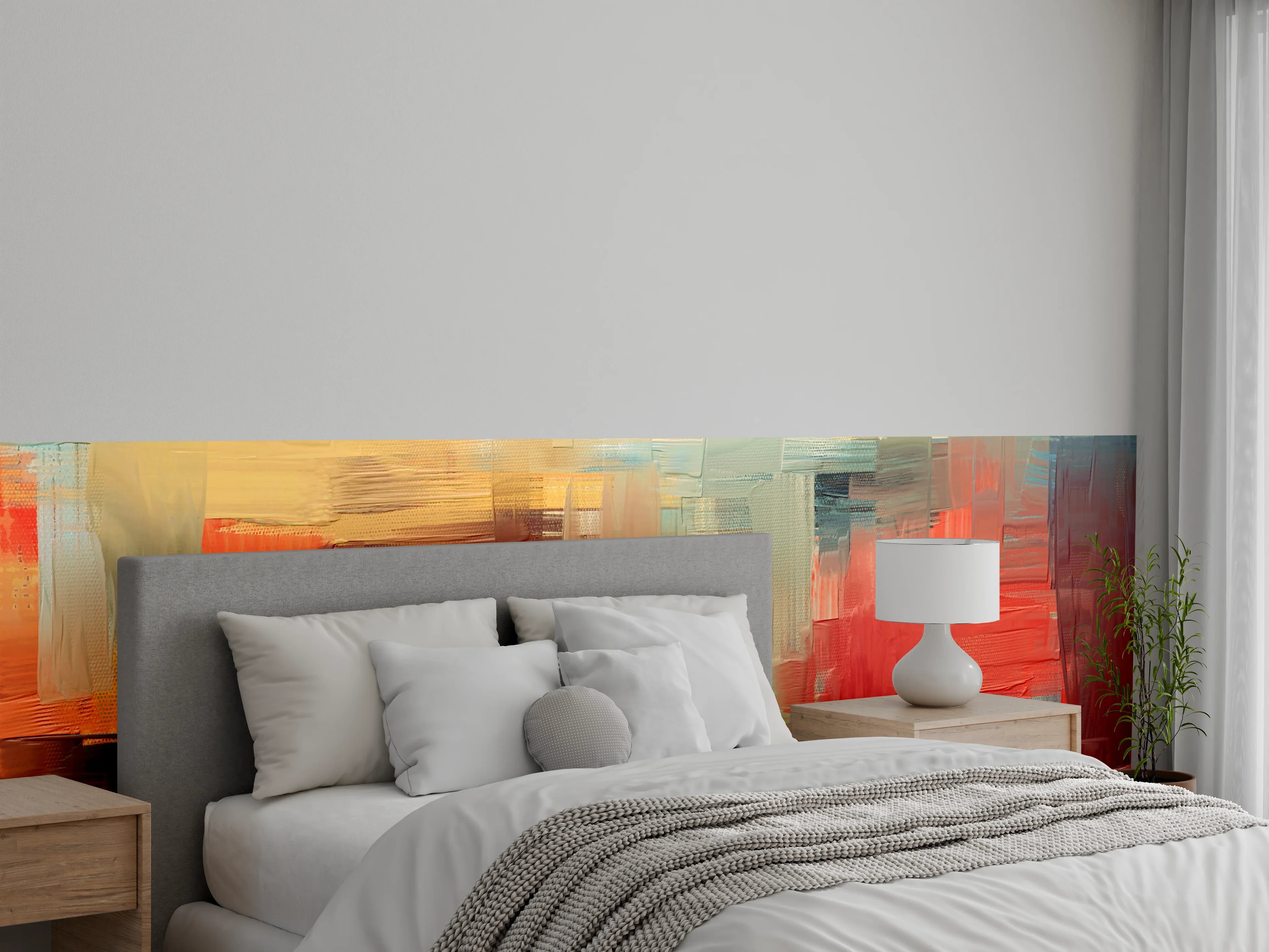 Wandverkleidung Schlafzimmer - Weißes Motiv in Grautönen