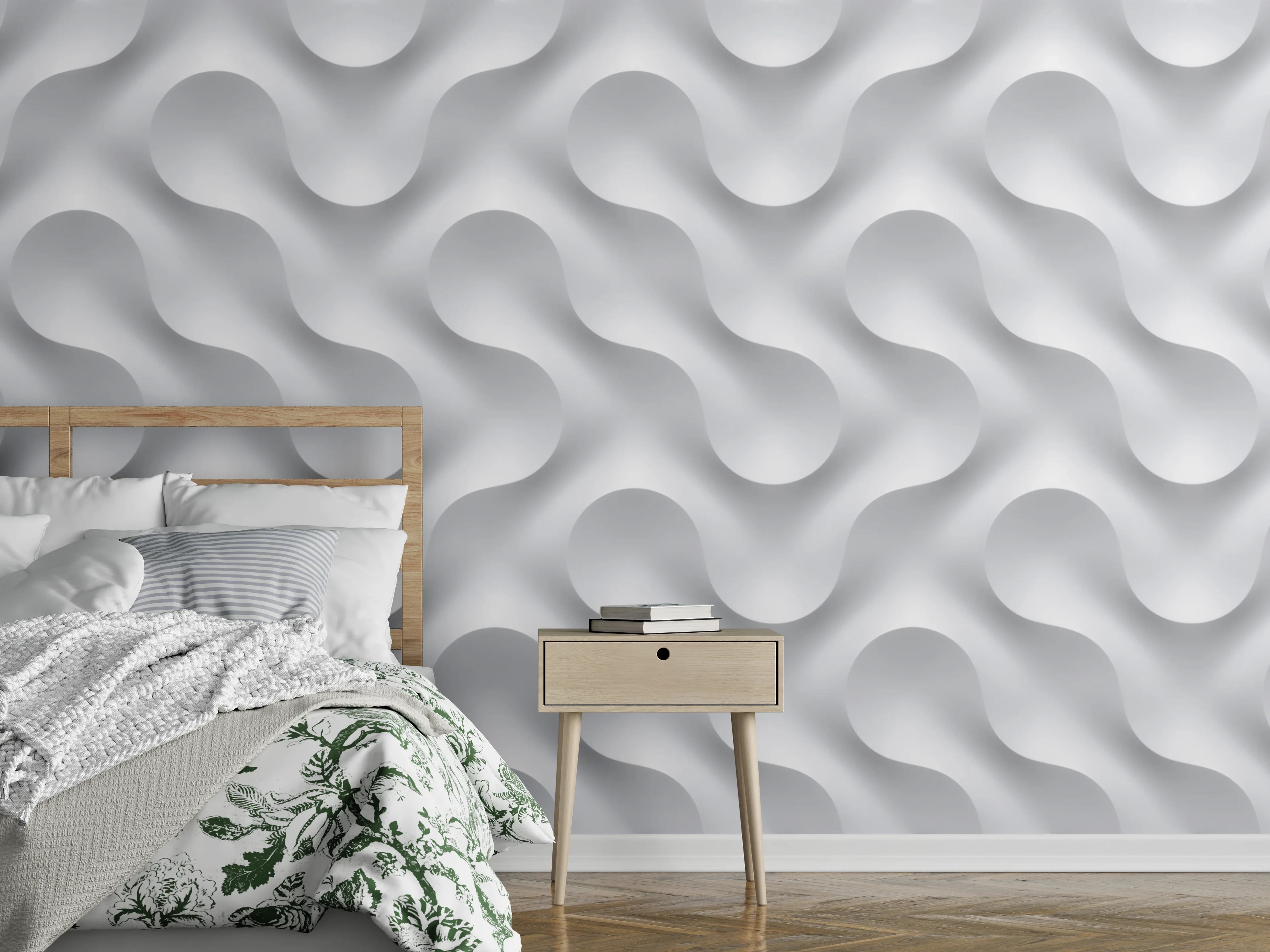 Wandverkleidung Schlafzimmer - Weißes Wellen Muster