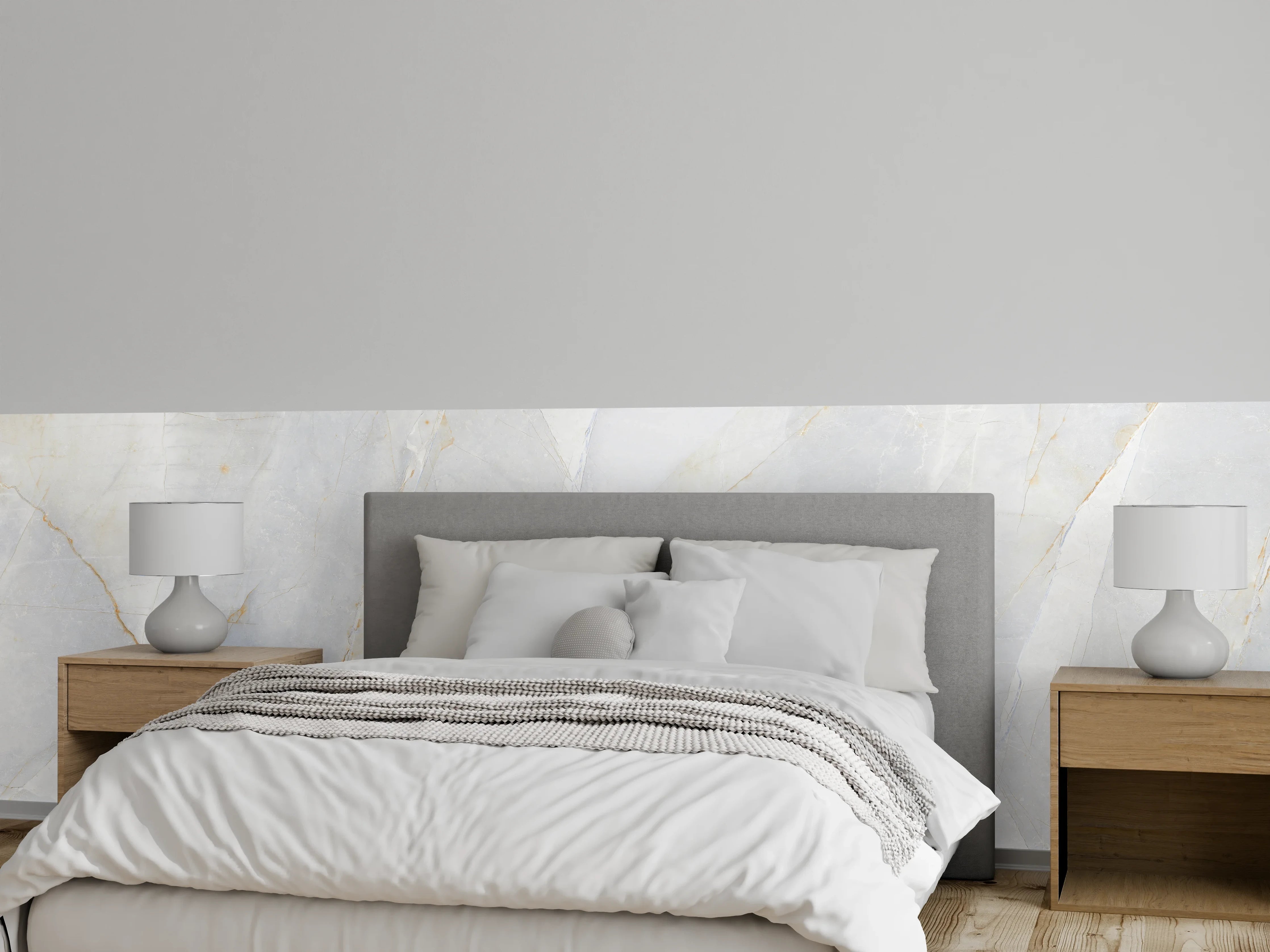 Wandverkleidung Schlafzimmer - Weißgraue Marmorschattierungen deluxe