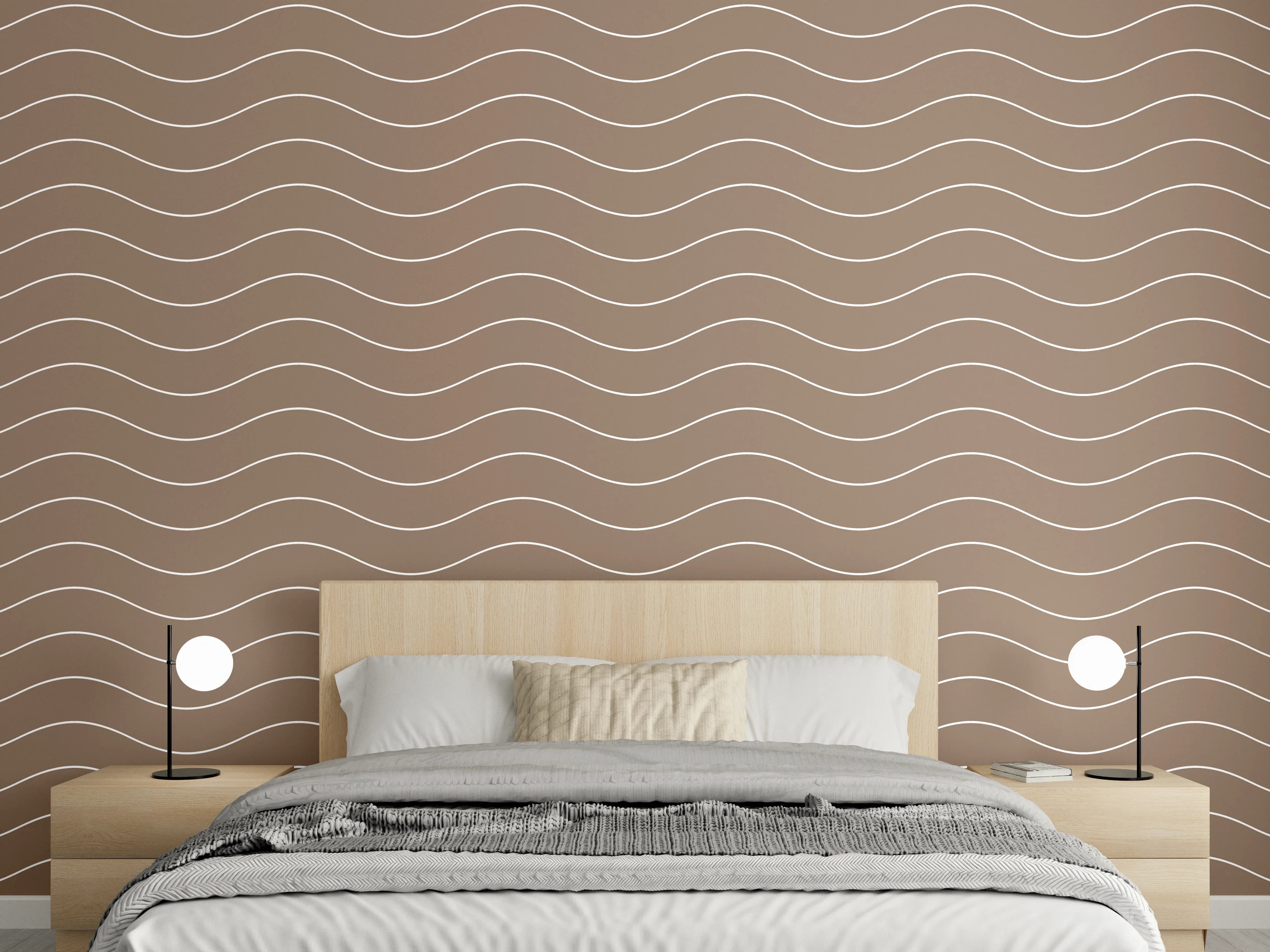 Wandverkleidung Schlafzimmer - Wellenmuster Braun Weiß modern