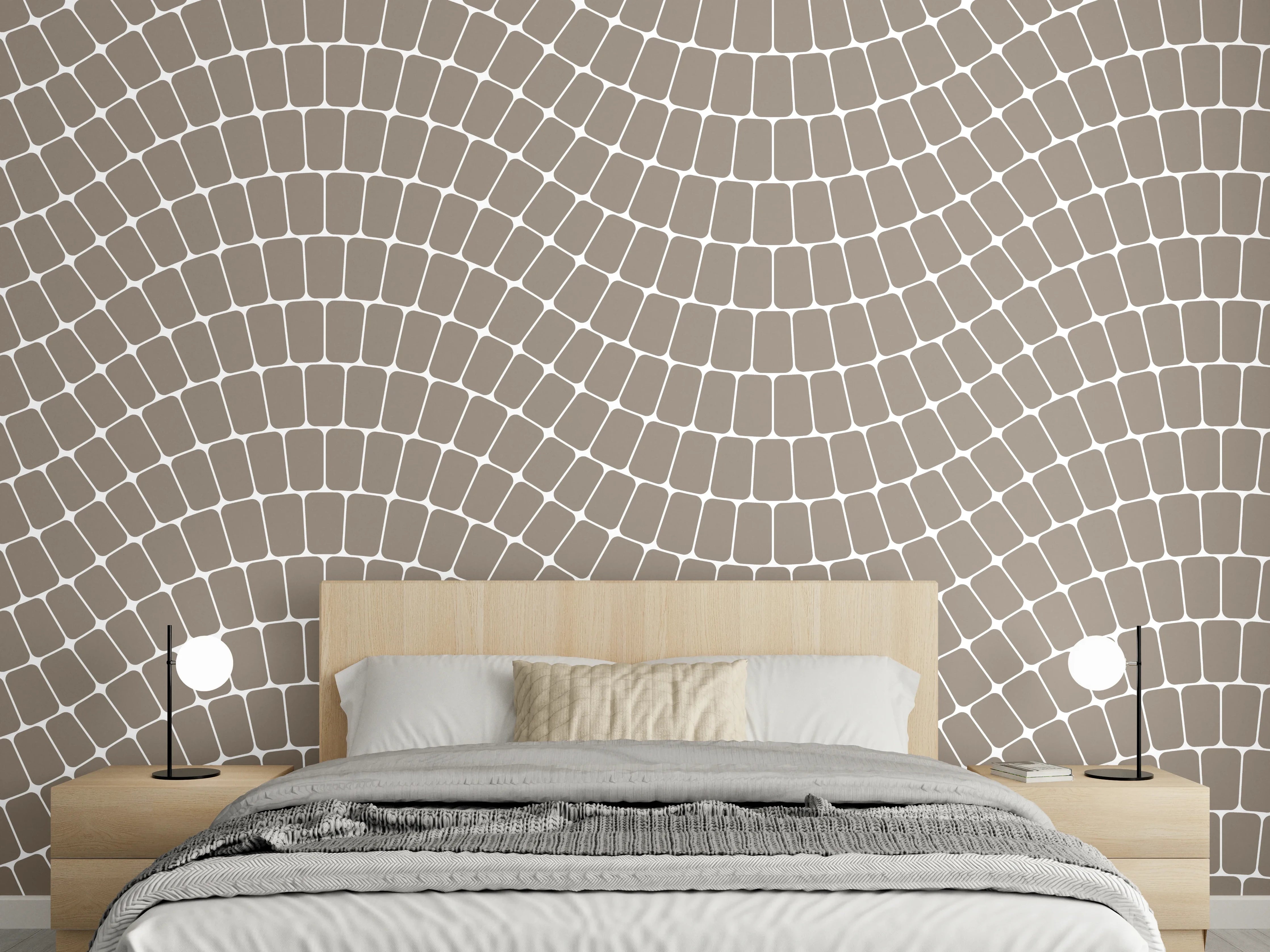 Wandverkleidung Schlafzimmer - Wellenmuster Fliesenoptik in Beige Braun