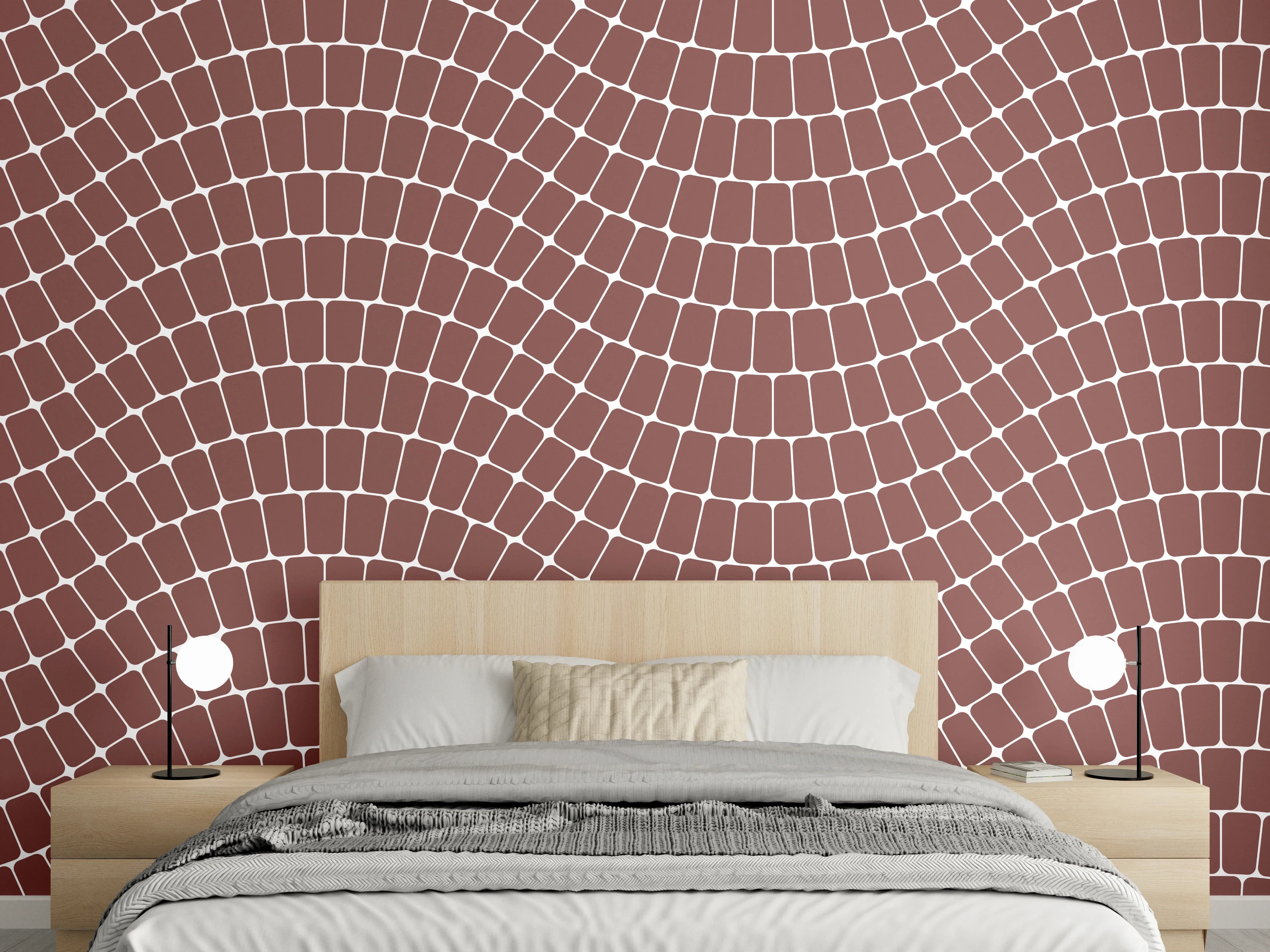 Wandverkleidung Schlafzimmer - Wellenmuster Fliesenoptik in Braun