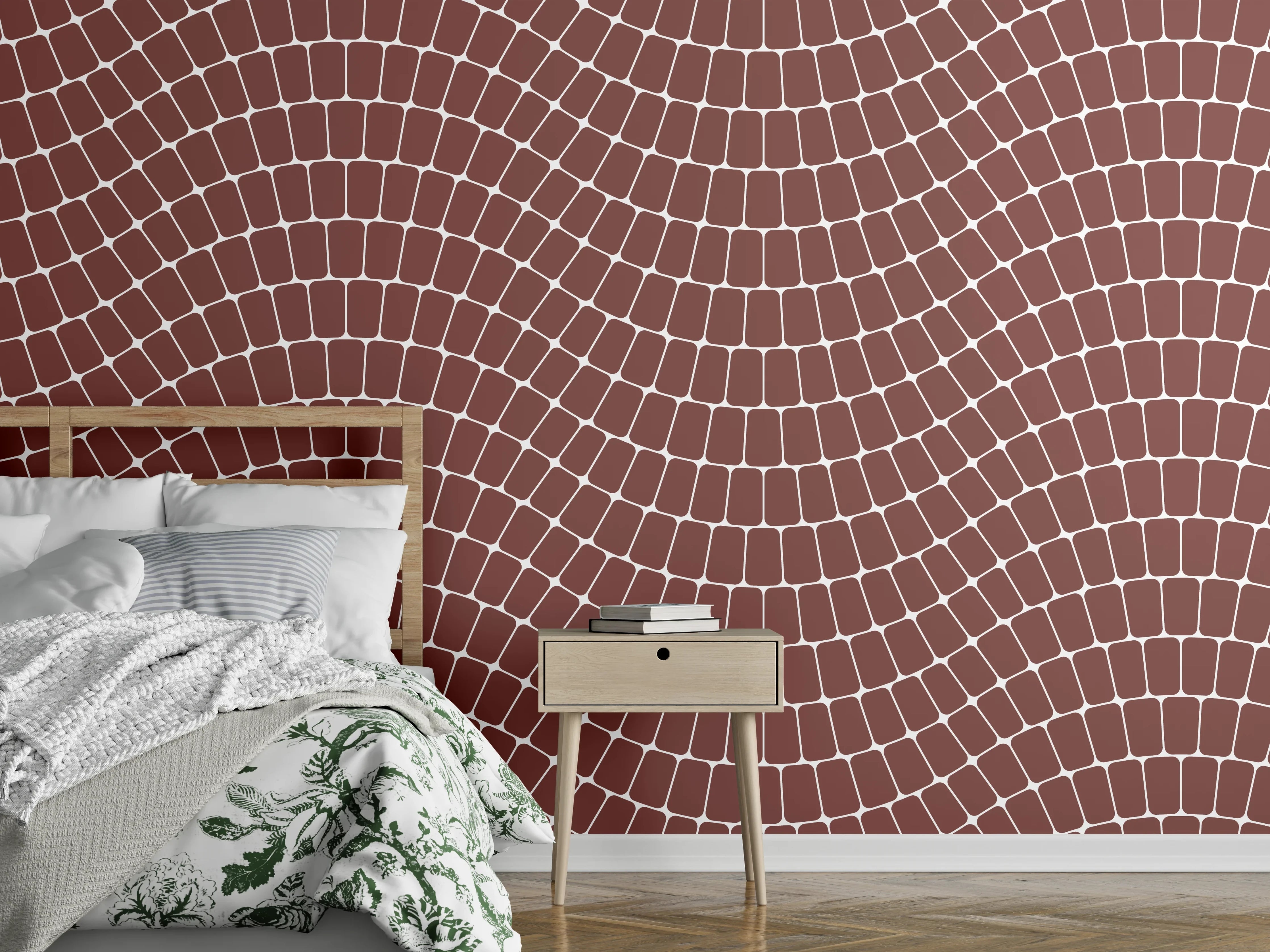 Wandverkleidung Schlafzimmer - Wellenmuster Fliesenoptik in Braun