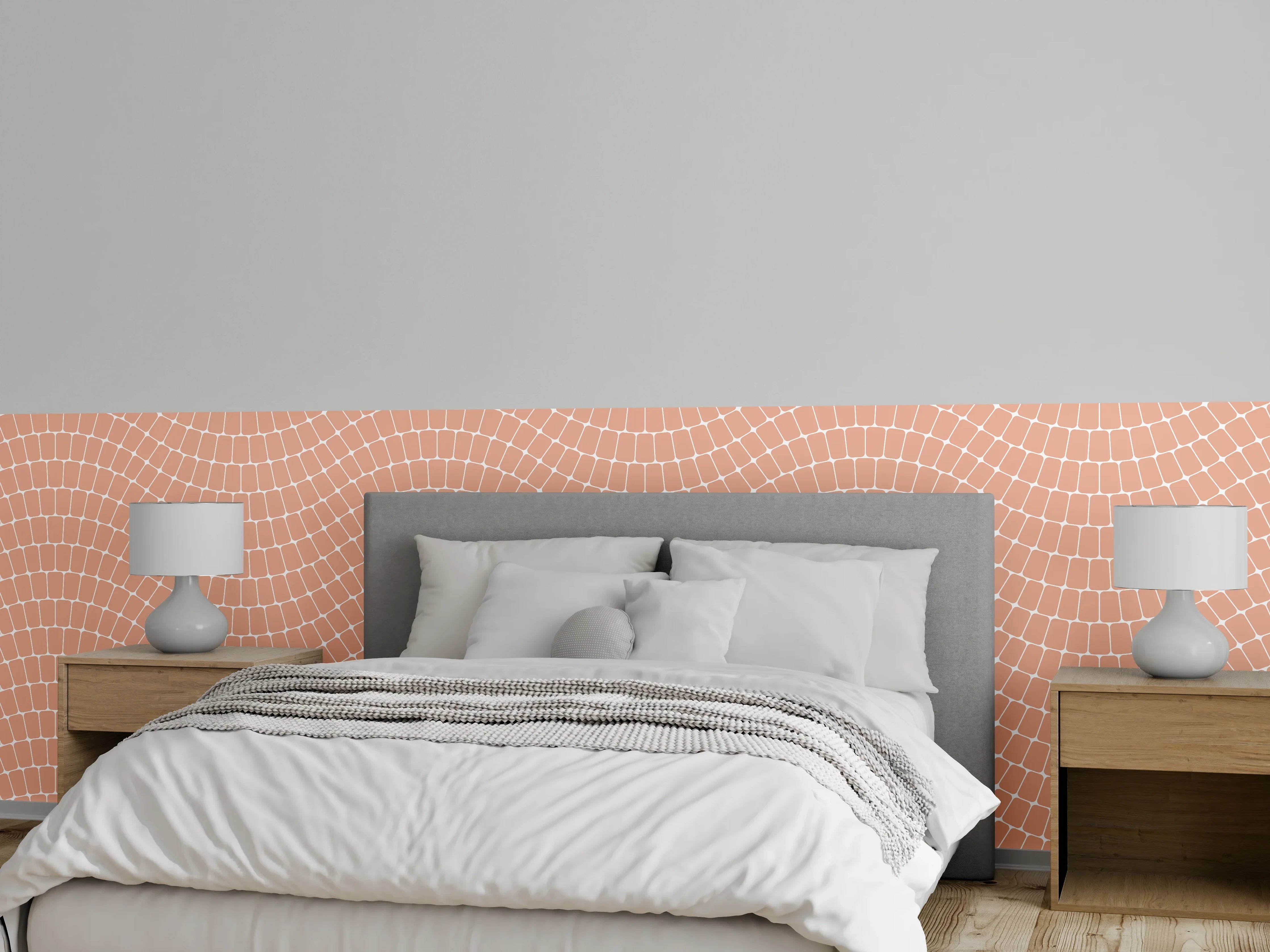 Wandverkleidung Schlafzimmer - Wellenmuster Fliesenoptik in zartem Rosa