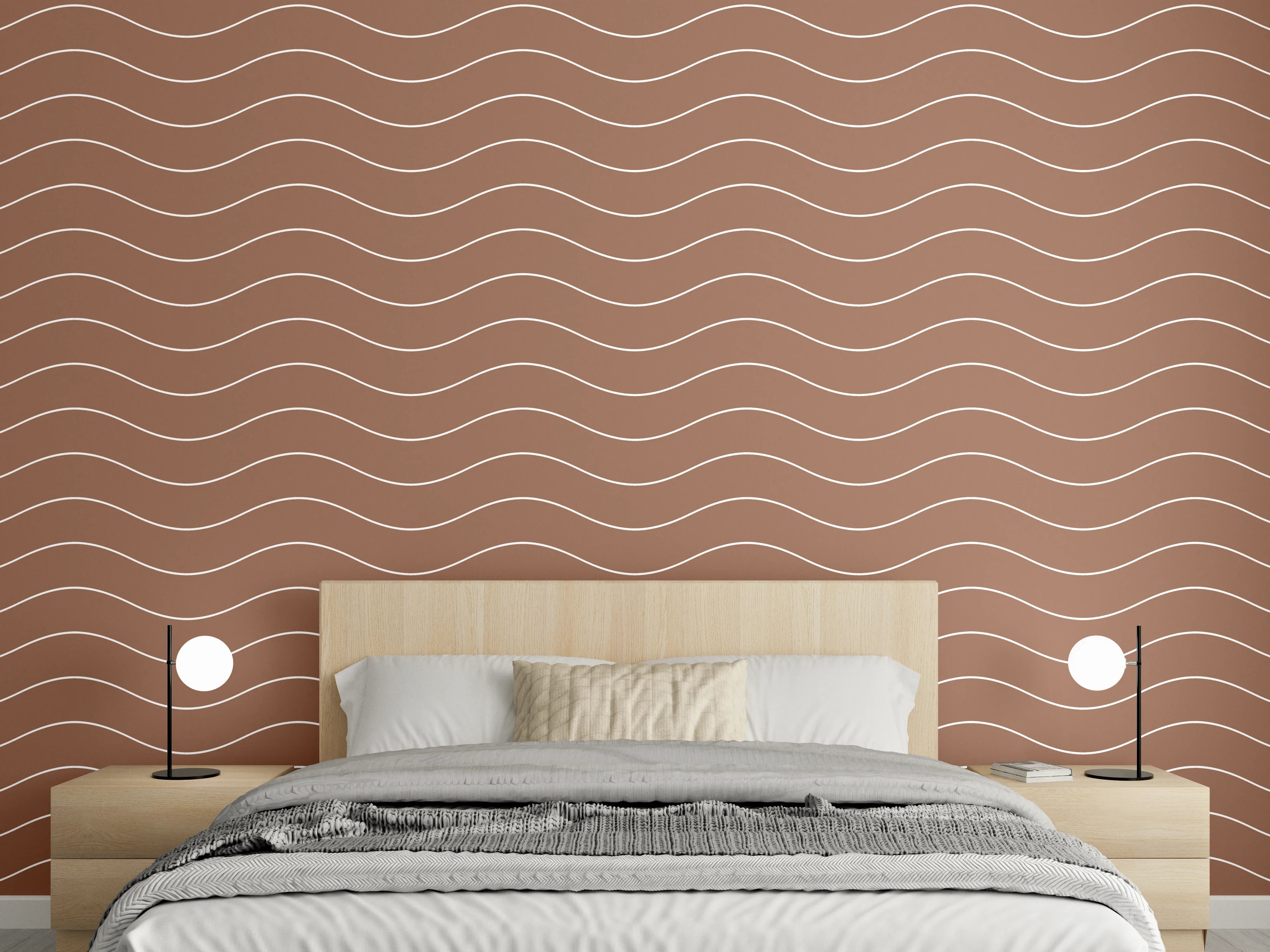 Wandverkleidung Schlafzimmer - Wellenmuster in Terrakotta-Optik