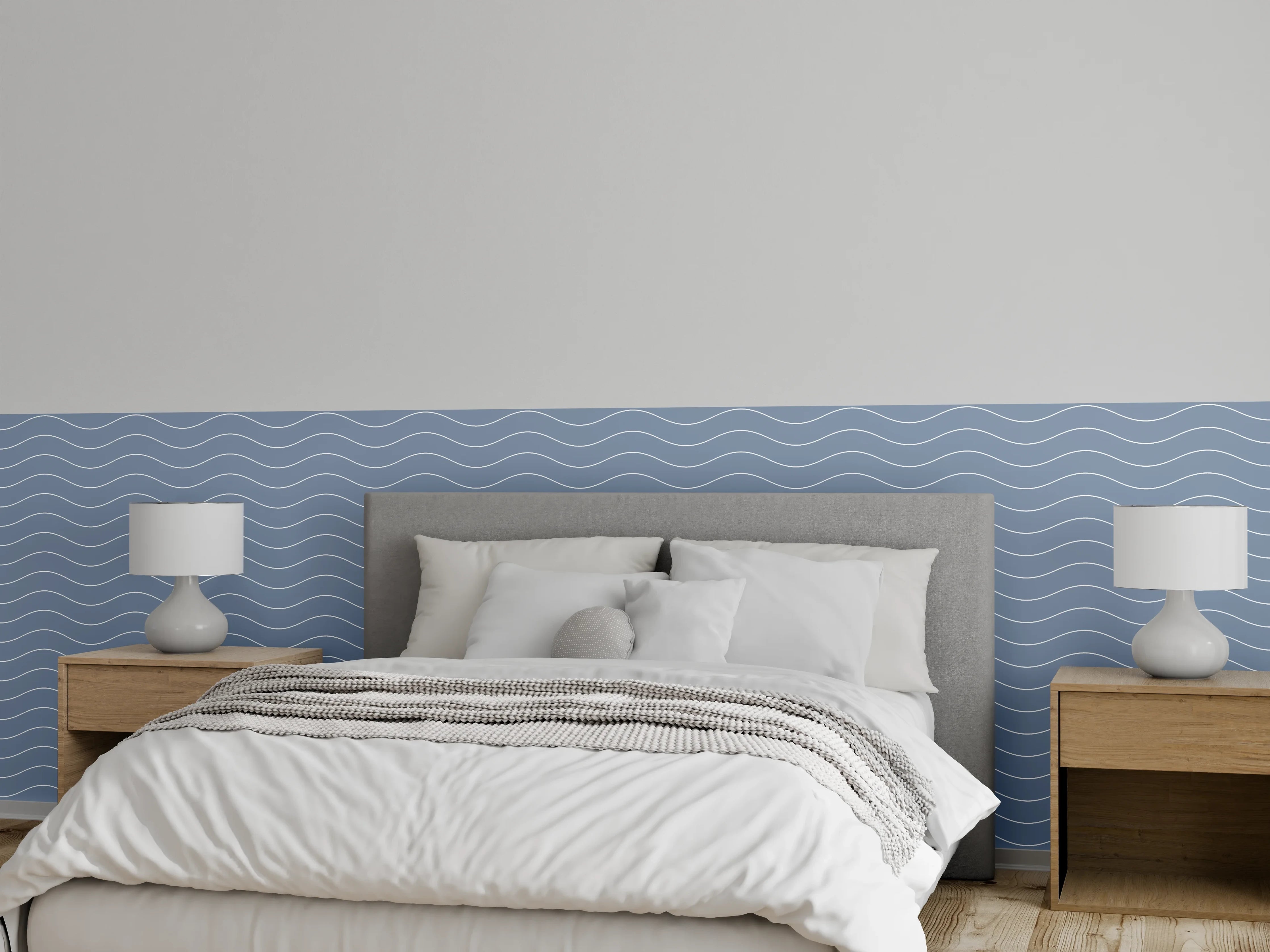 Wandverkleidung Schlafzimmer - Wellenmuster in sanftem Blau