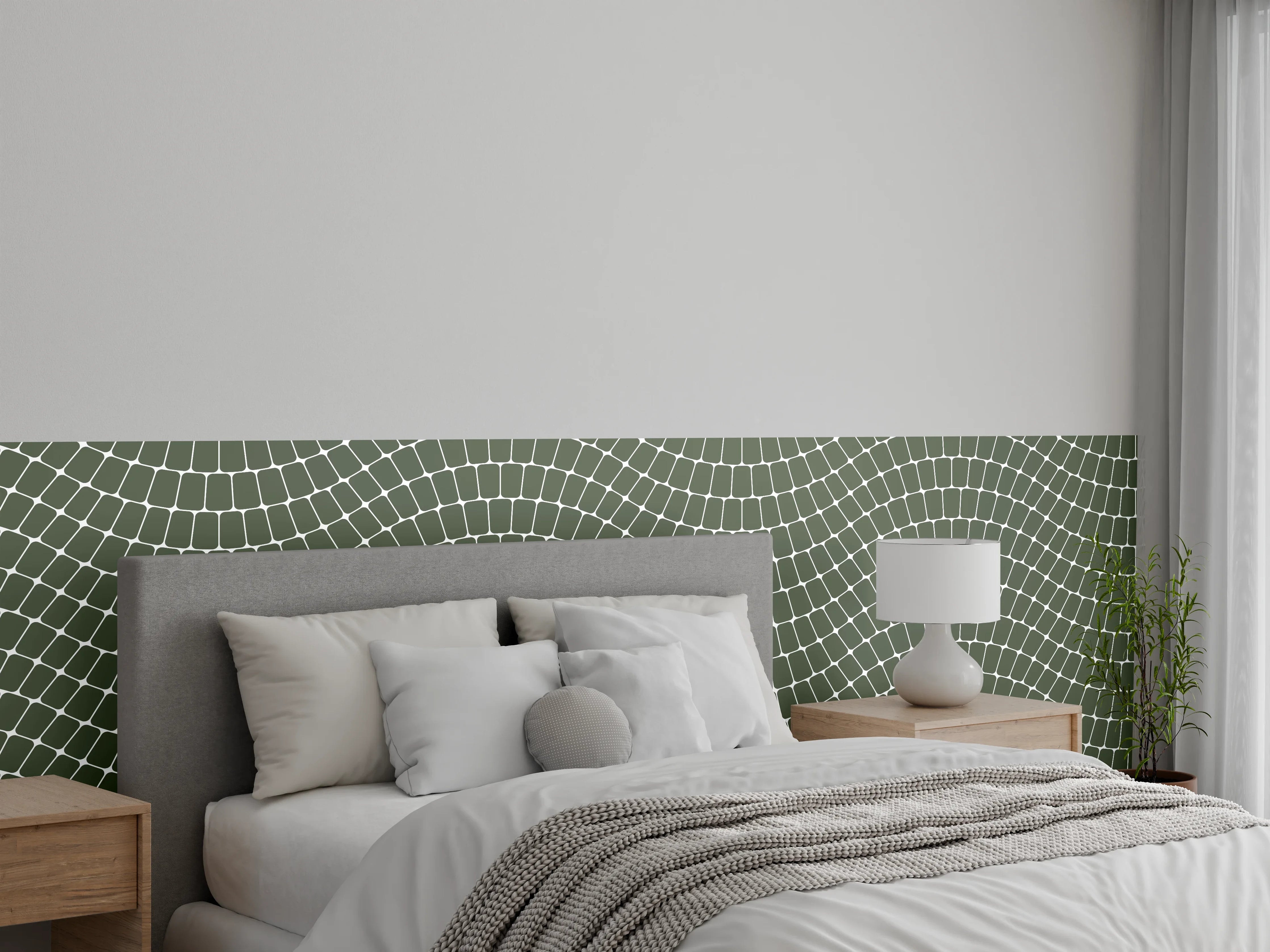 Wandverkleidung Schlafzimmer - Wellenstruktur in Olivgrau und Weiß