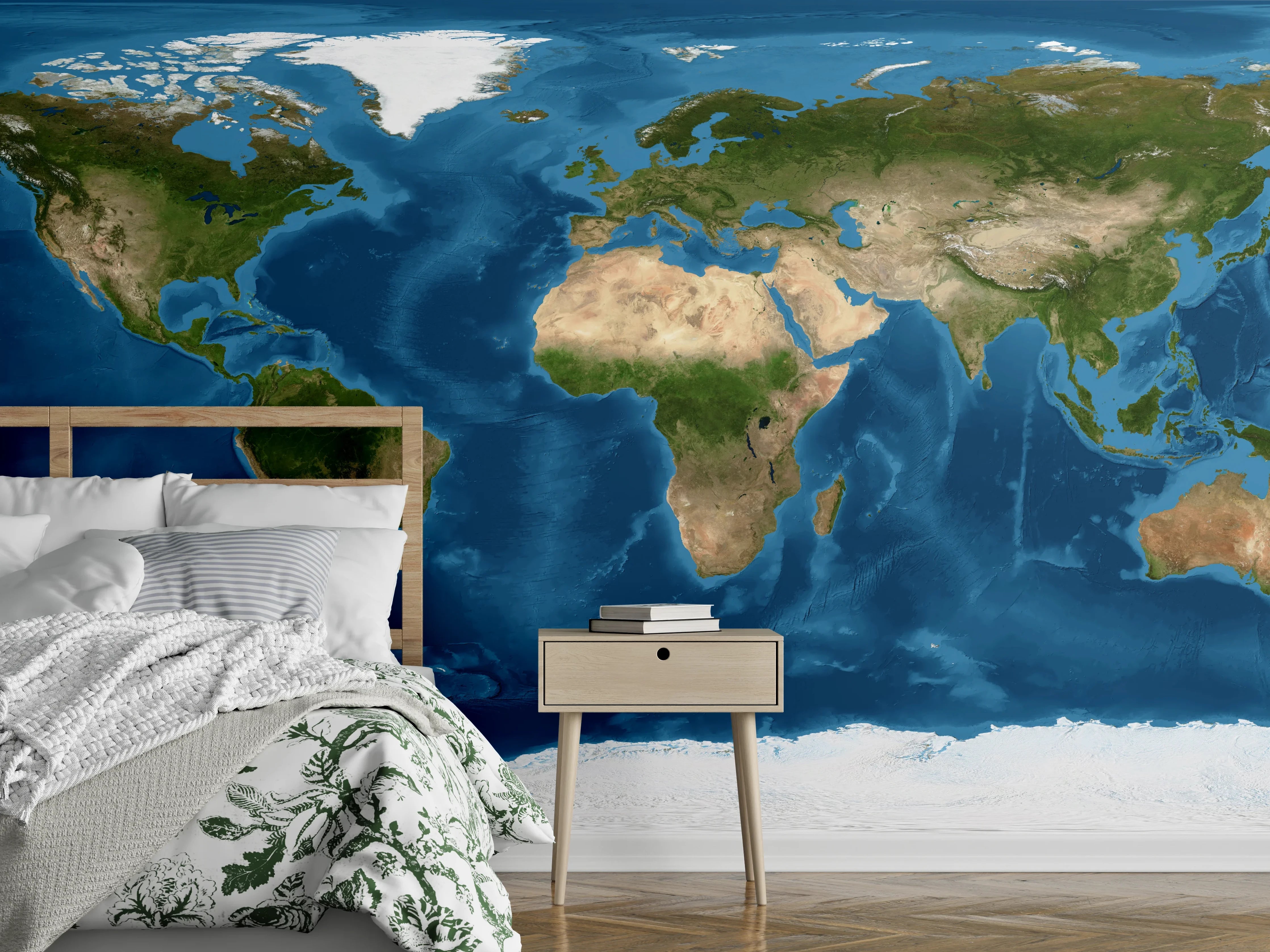 Wandverkleidung Schlafzimmer - Weltkarte farbig