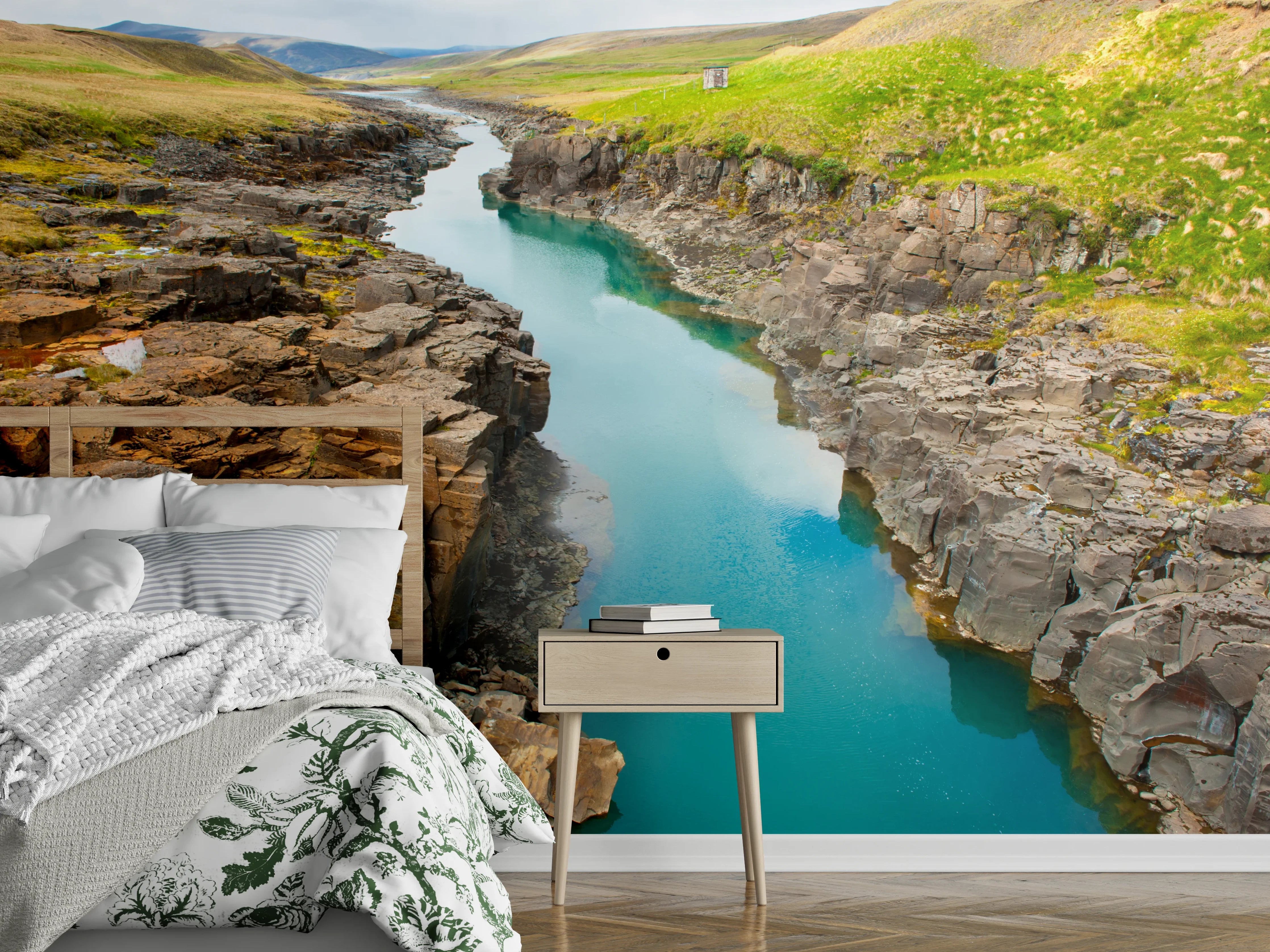 Wandverkleidung Schlafzimmer - Wilde Flusslandschaft Natur Wanddeko