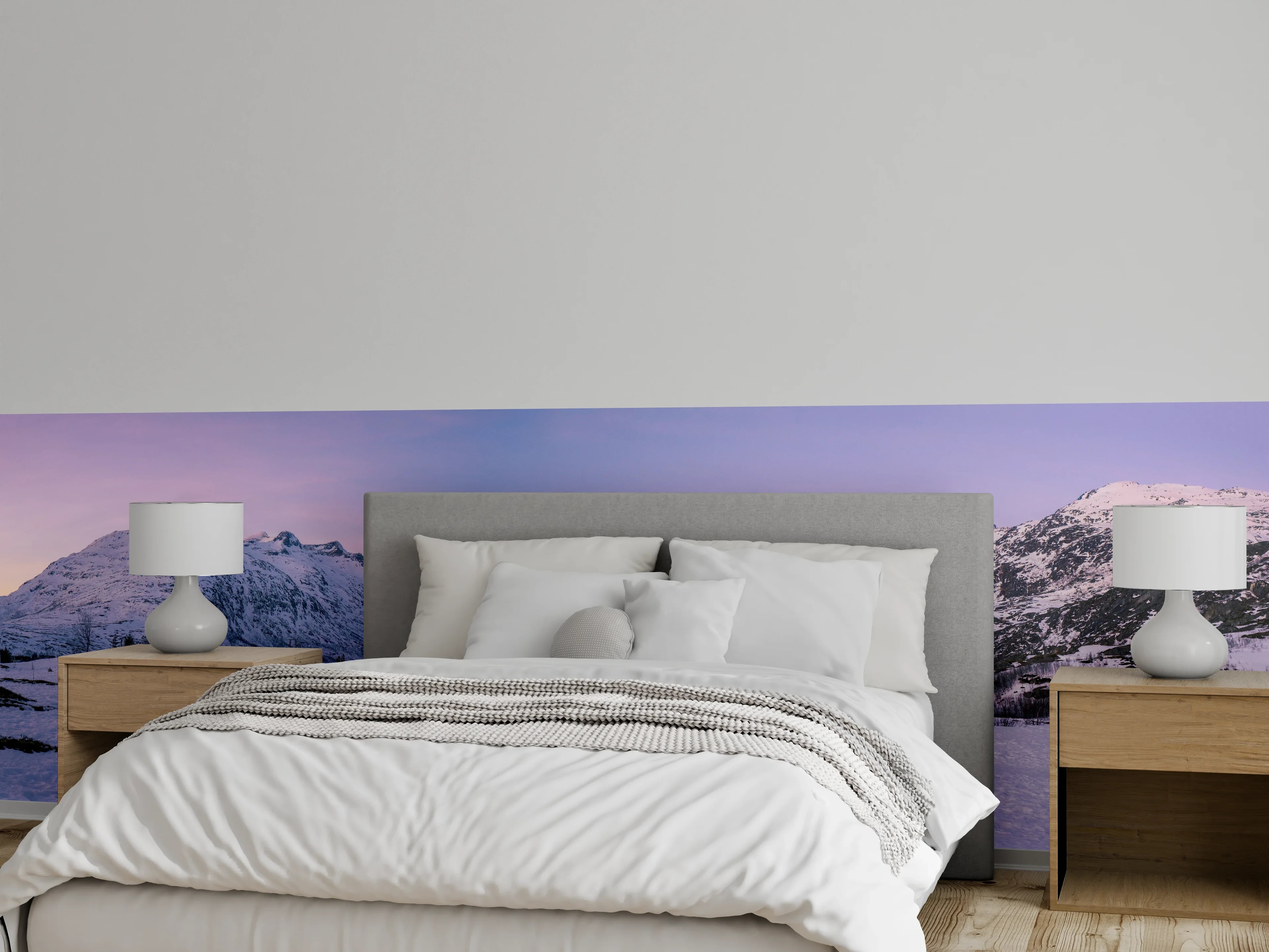 Wandverkleidung Schlafzimmer - Winterliche Fjordlandschaft im Abendlicht