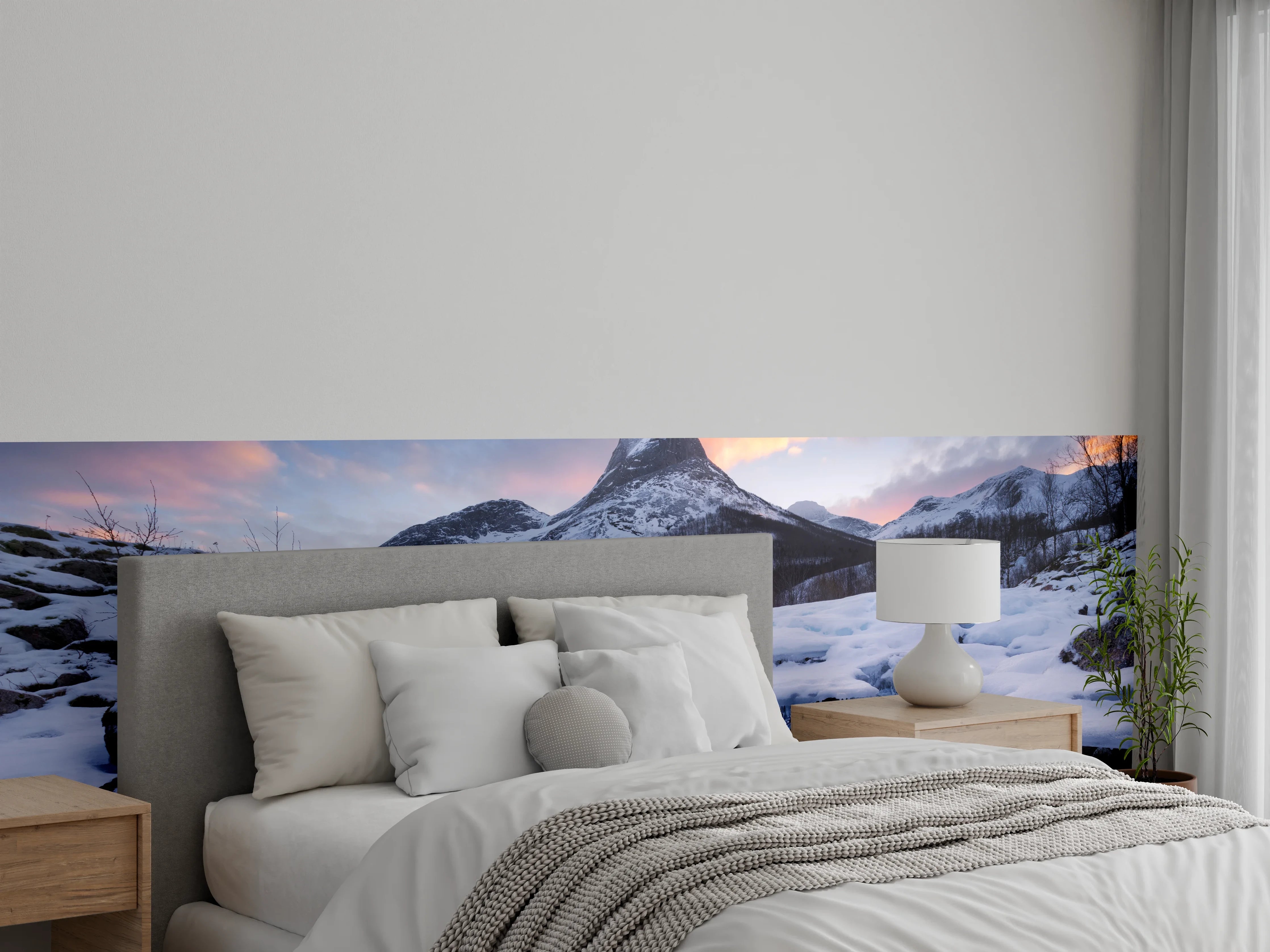 Wandverkleidung Schlafzimmer - Winterlicher Bergsee Sonnenuntergang Panorama