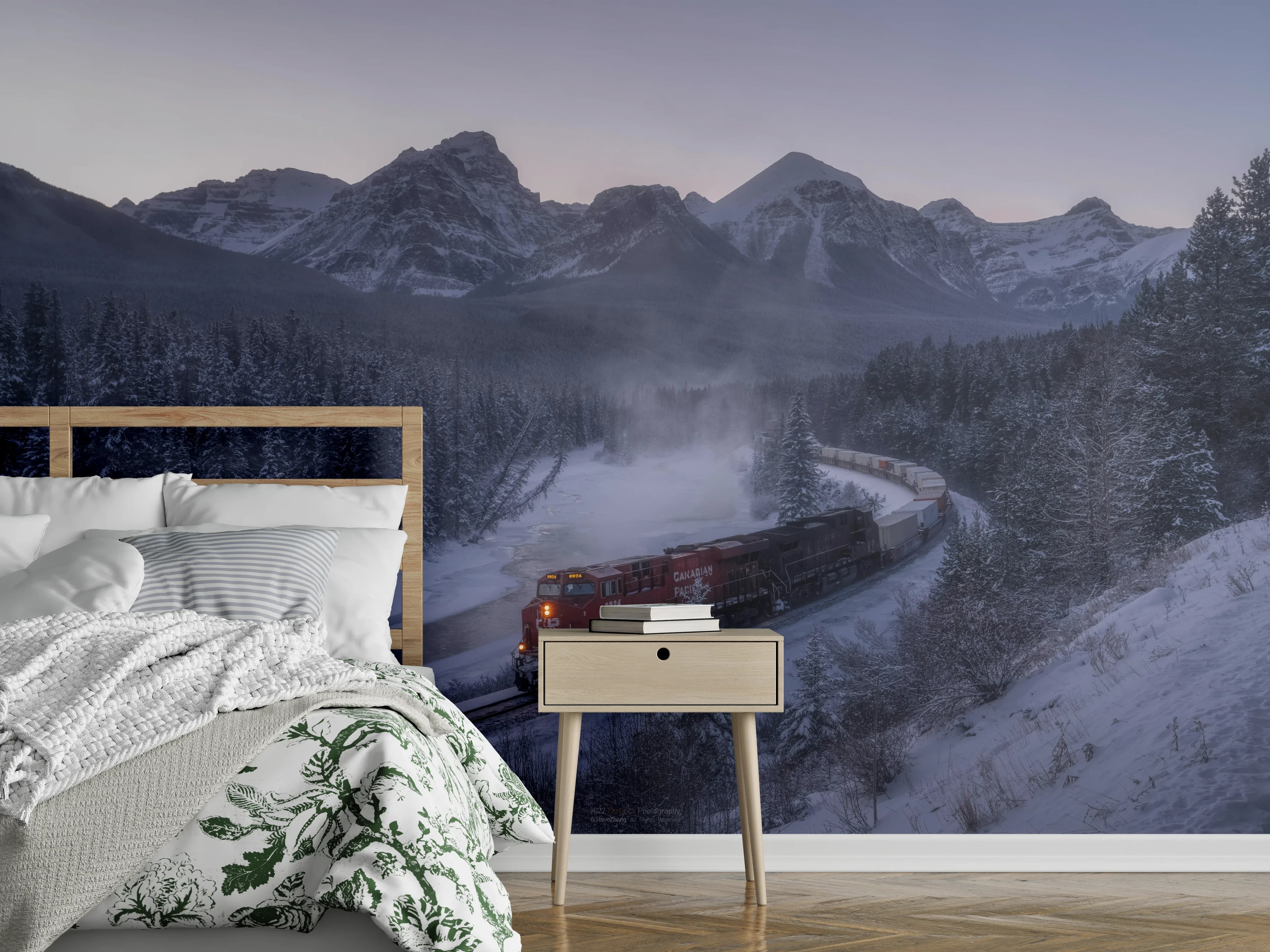 Wandverkleidung Schlafzimmer - Winterlicher Zug im Gebirge