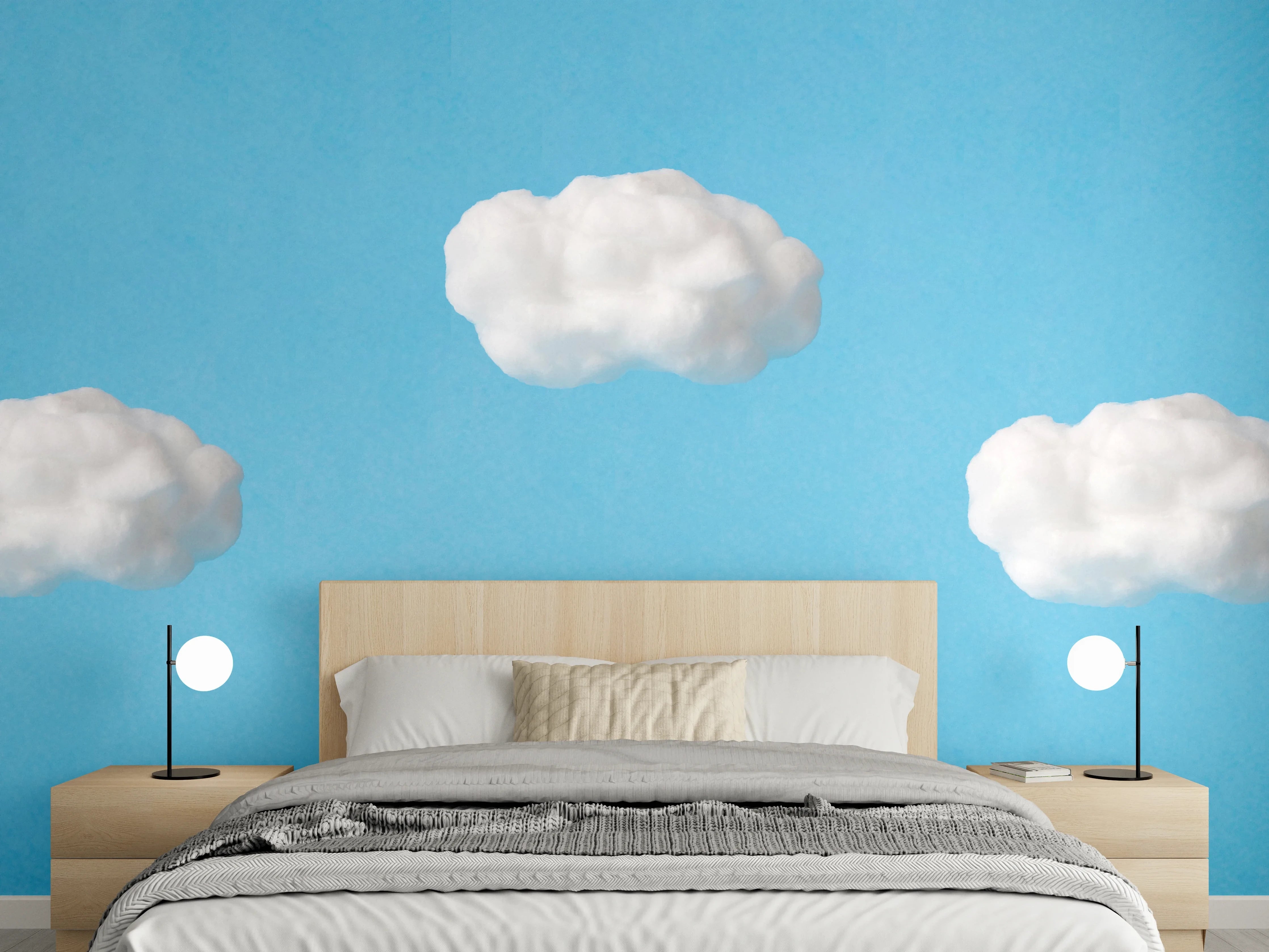 Wandverkleidung Schlafzimmer - Wolke aus Watte auf himmelblauem Hintergrund