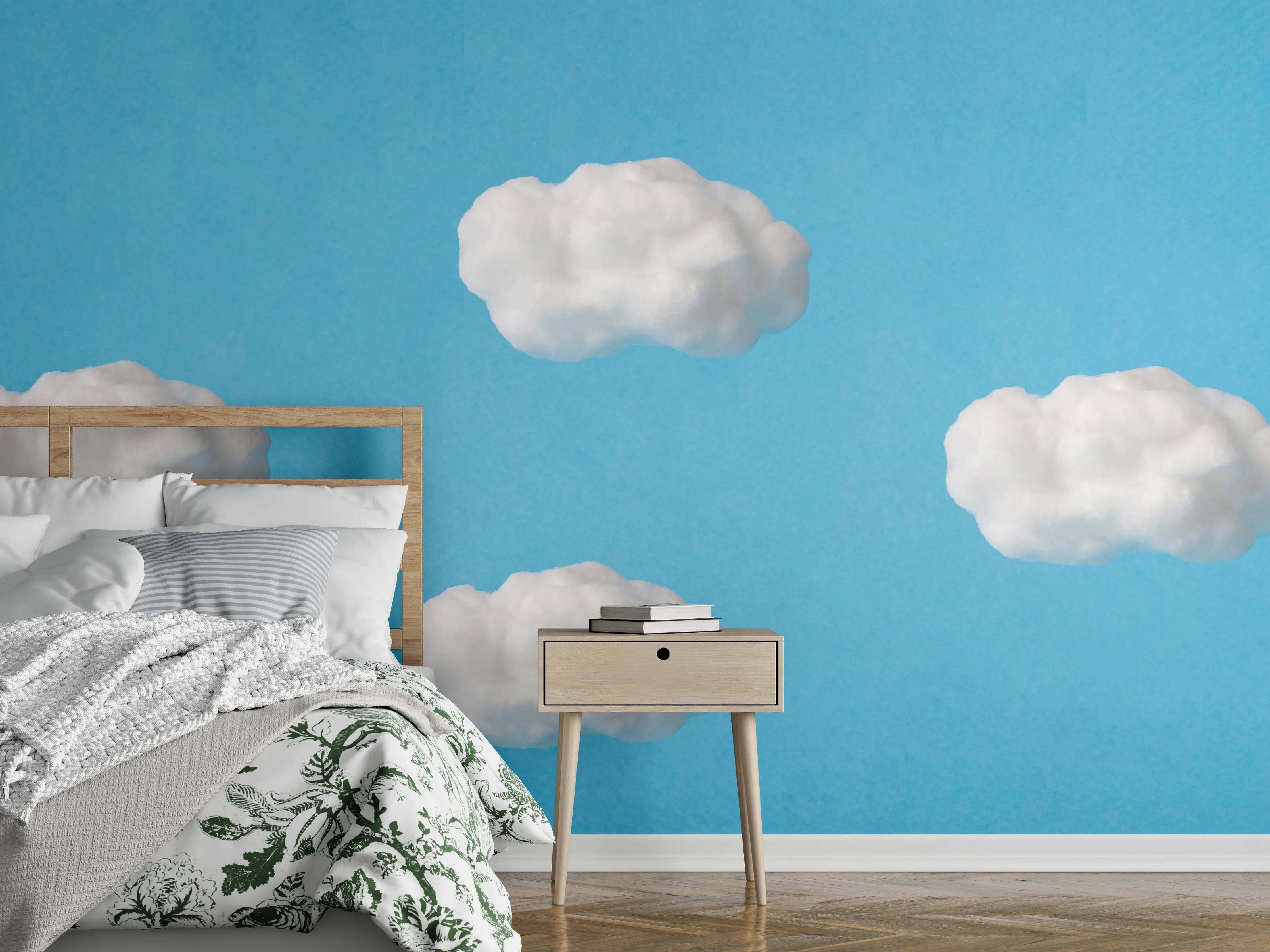 Wandverkleidung Schlafzimmer - Wolke aus Watte auf himmelblauem Hintergrund