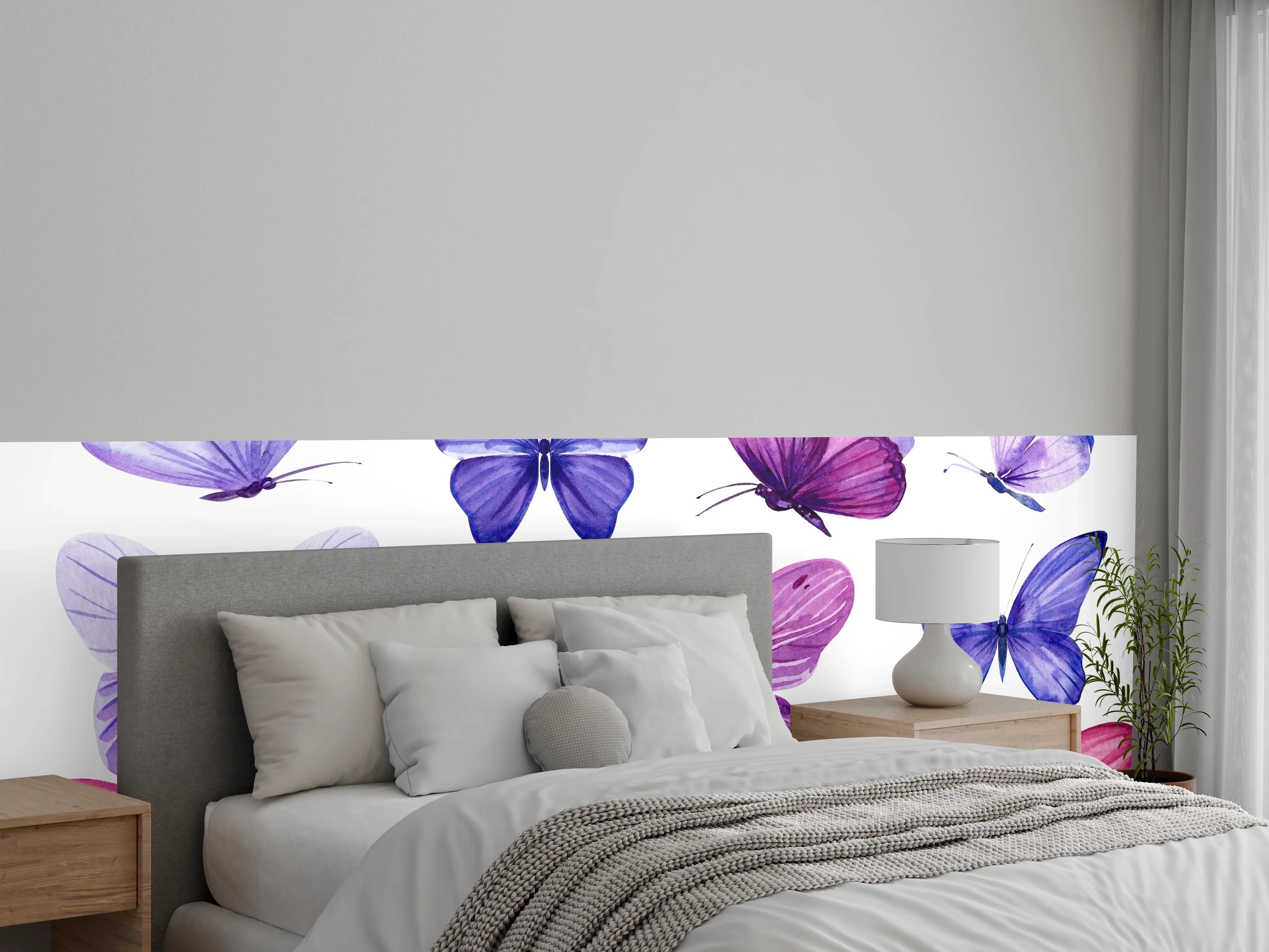 Wandverkleidung Schlafzimmer - Wunderschöne Schmetterlinge auf weißem Hintergrund