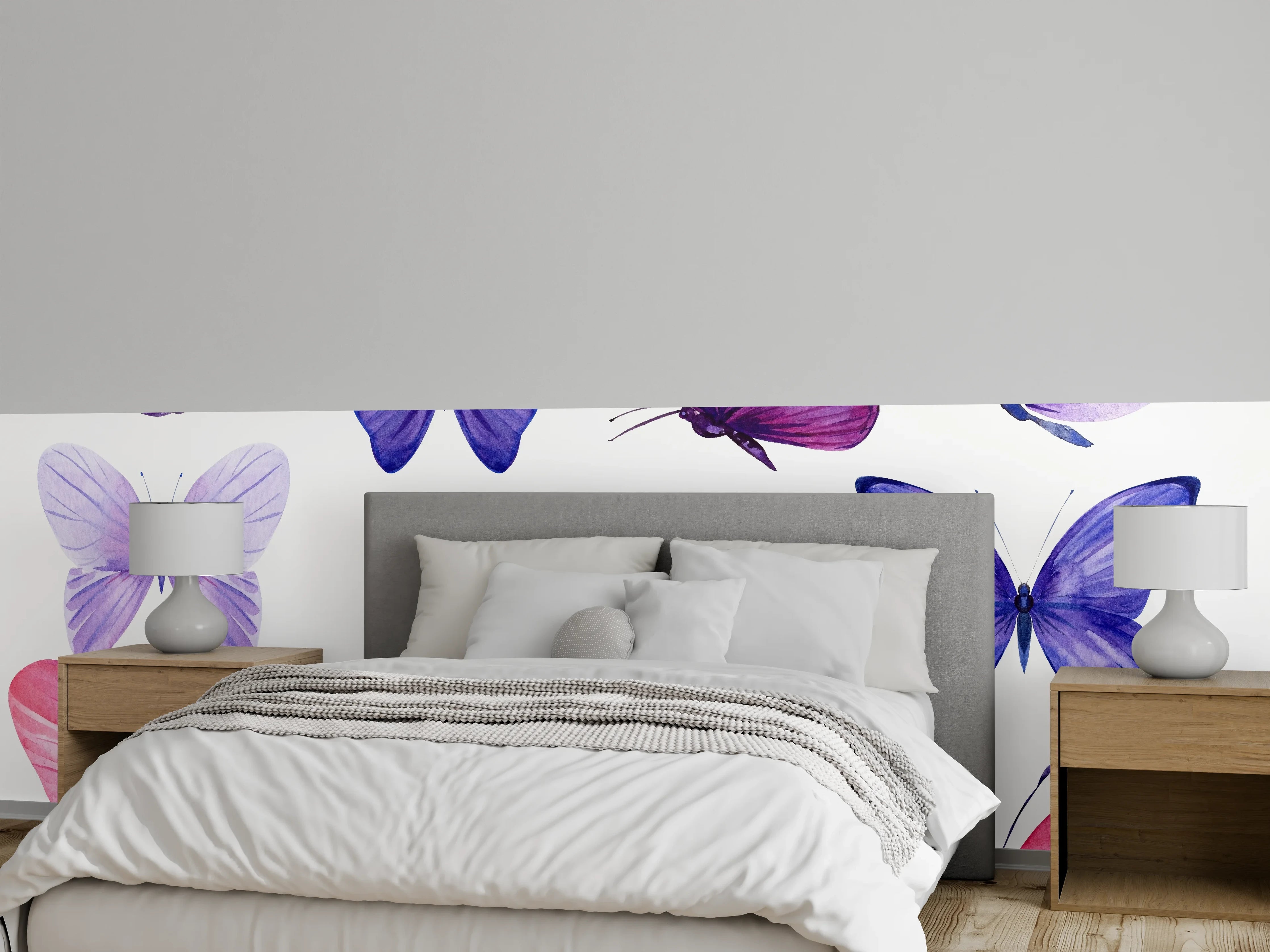 Wandverkleidung Schlafzimmer - Wunderschöne Schmetterlinge auf weißem Hintergrund