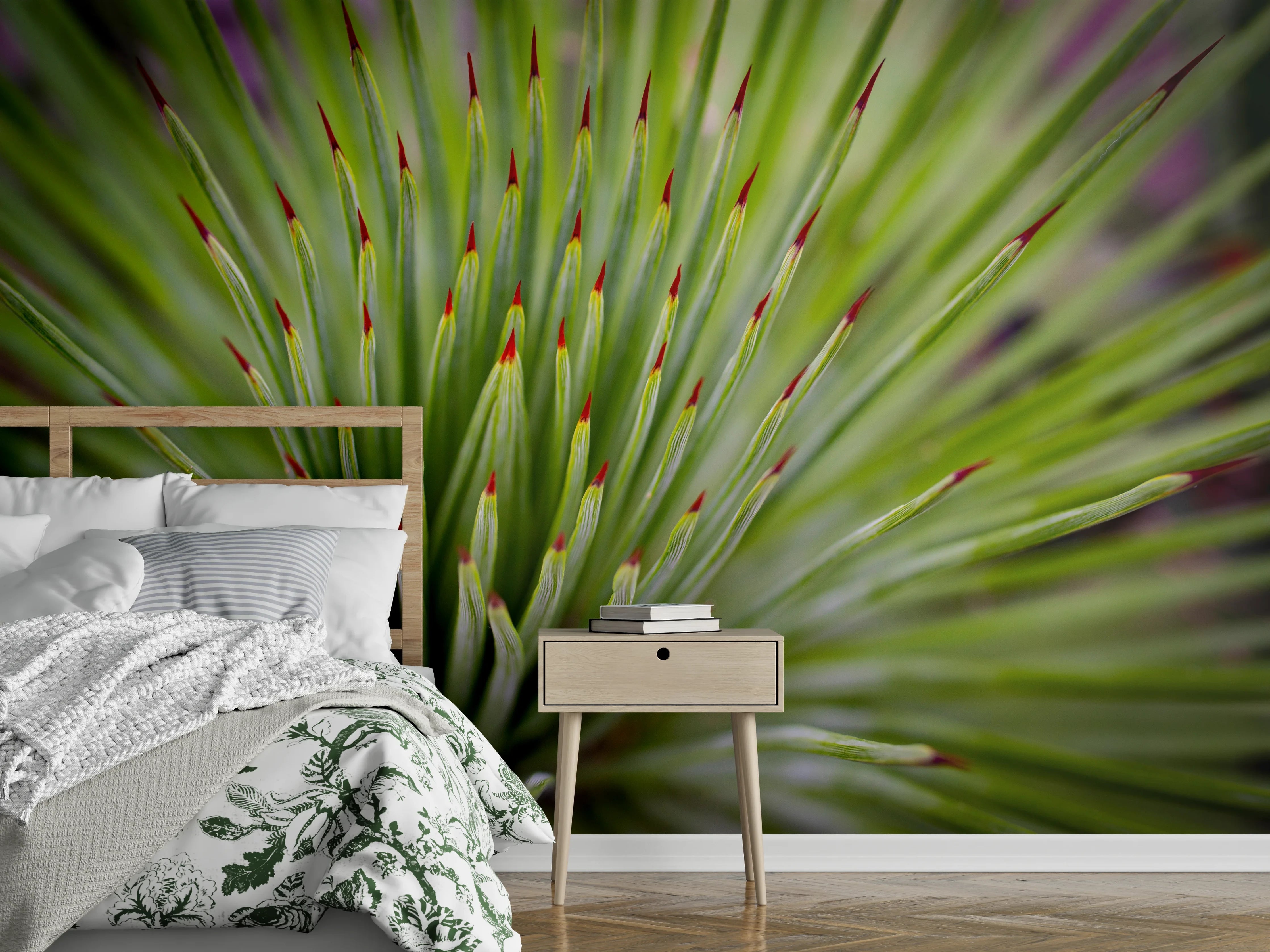 Wandverkleidung Schlafzimmer - Yucca-Palme Nahaufnahme Grün