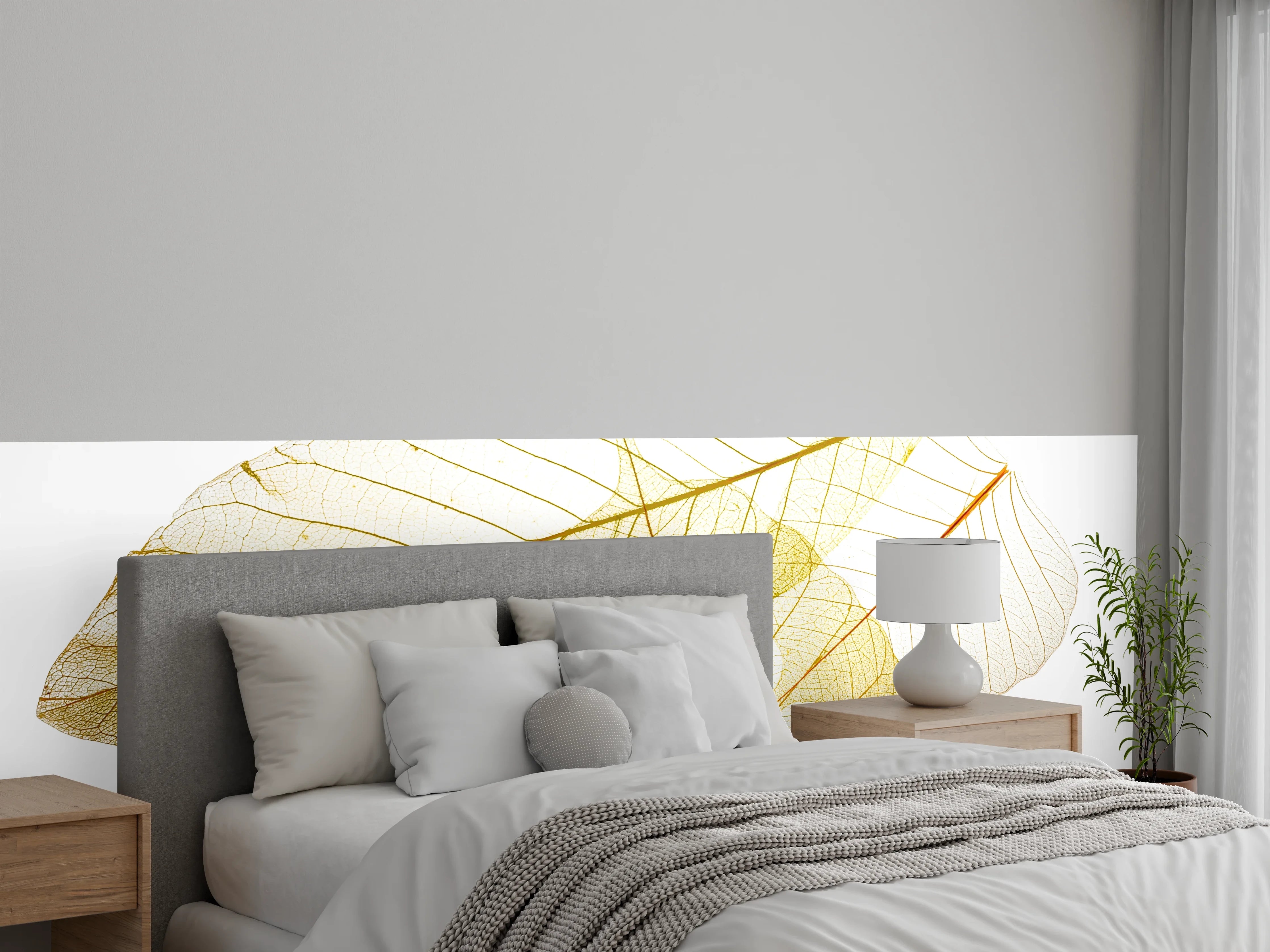 Wandverkleidung Schlafzimmer - Zarte Blätter im Naturdesign