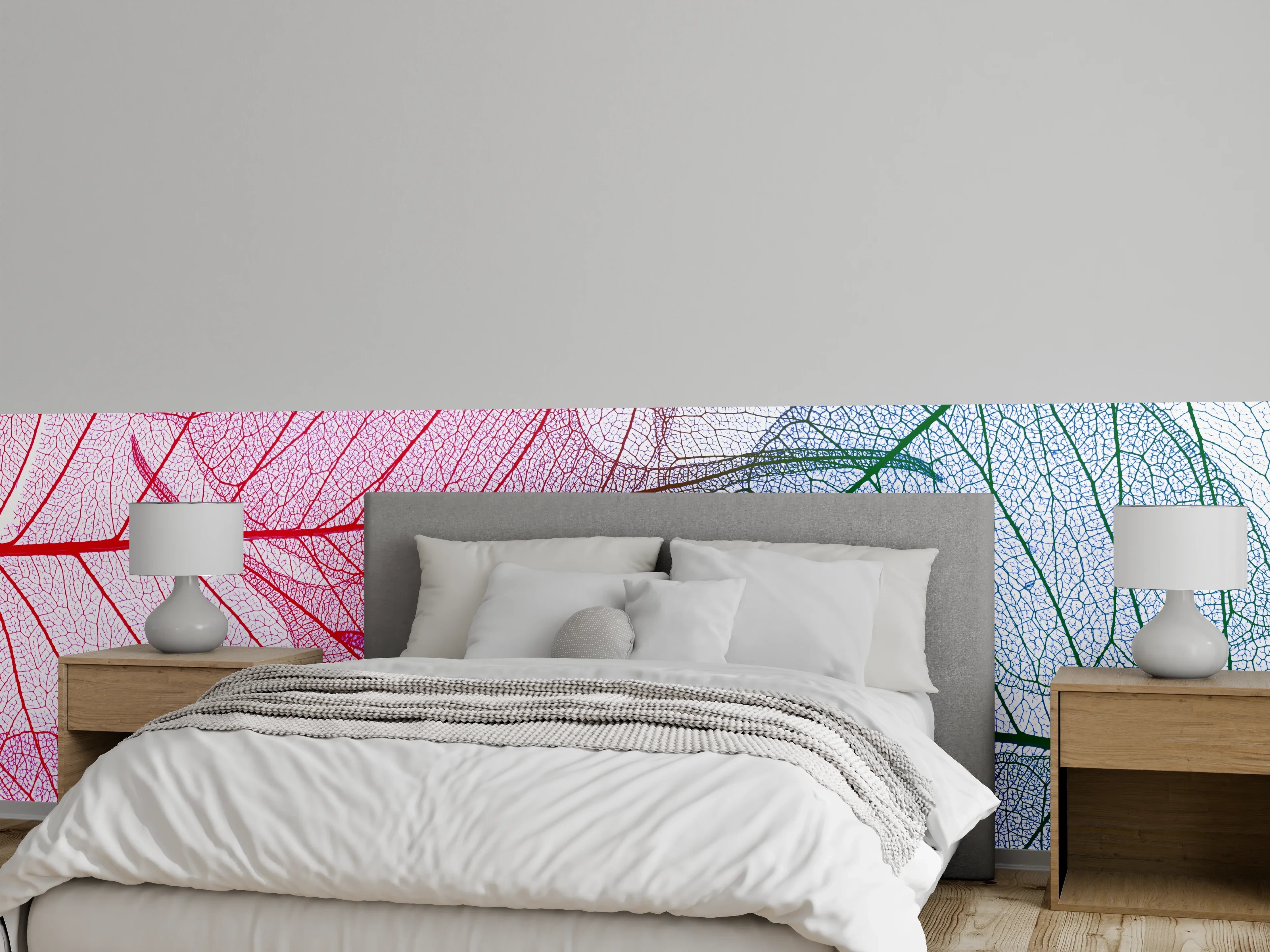 Wandverkleidung Schlafzimmer - Zarte Blätterstrukturen in Pastell