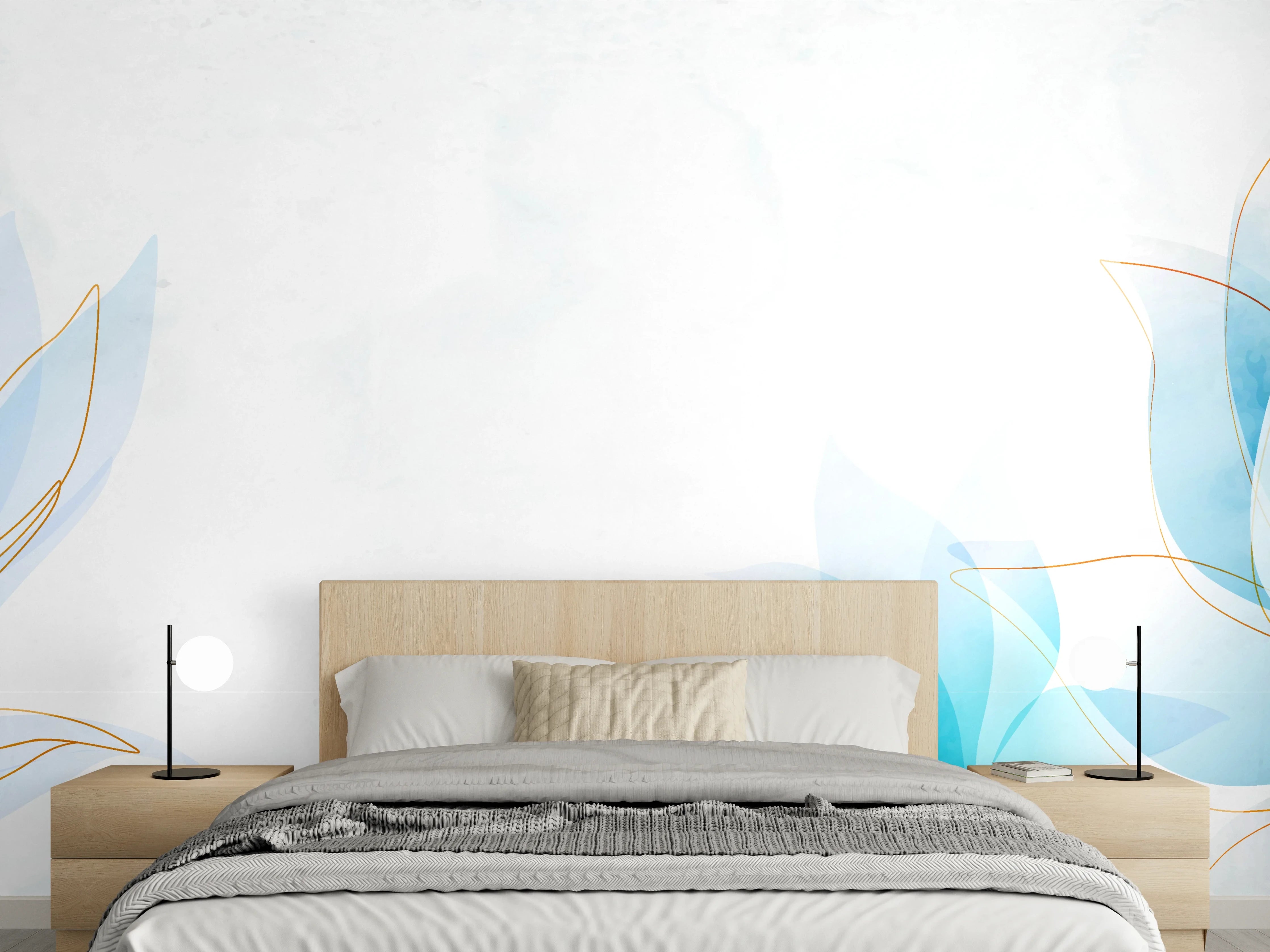 Wandverkleidung Schlafzimmer - Zarte Blaue Blumen Illustration