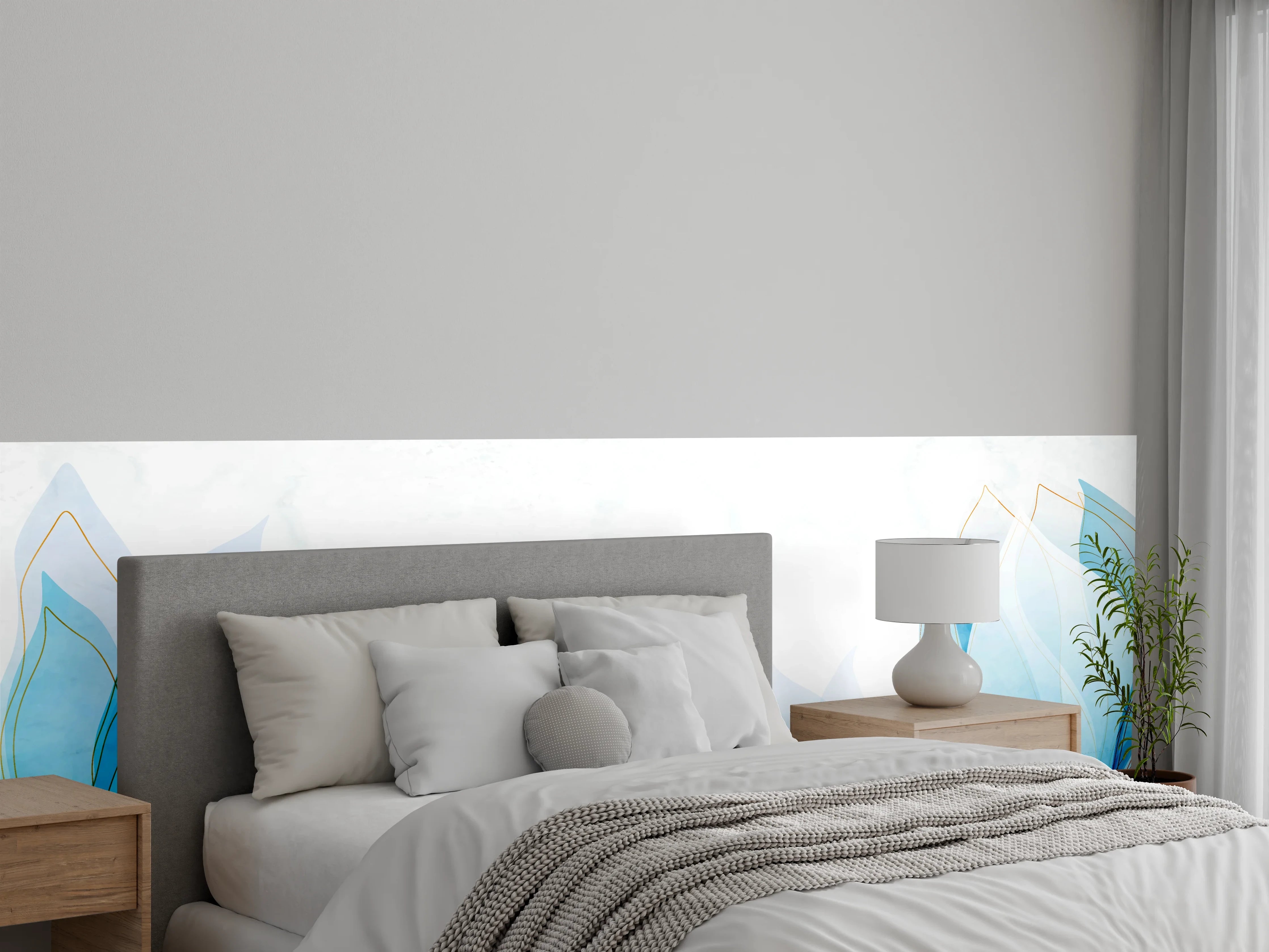 Wandverkleidung Schlafzimmer - Zarte Blaue Blumen Illustration