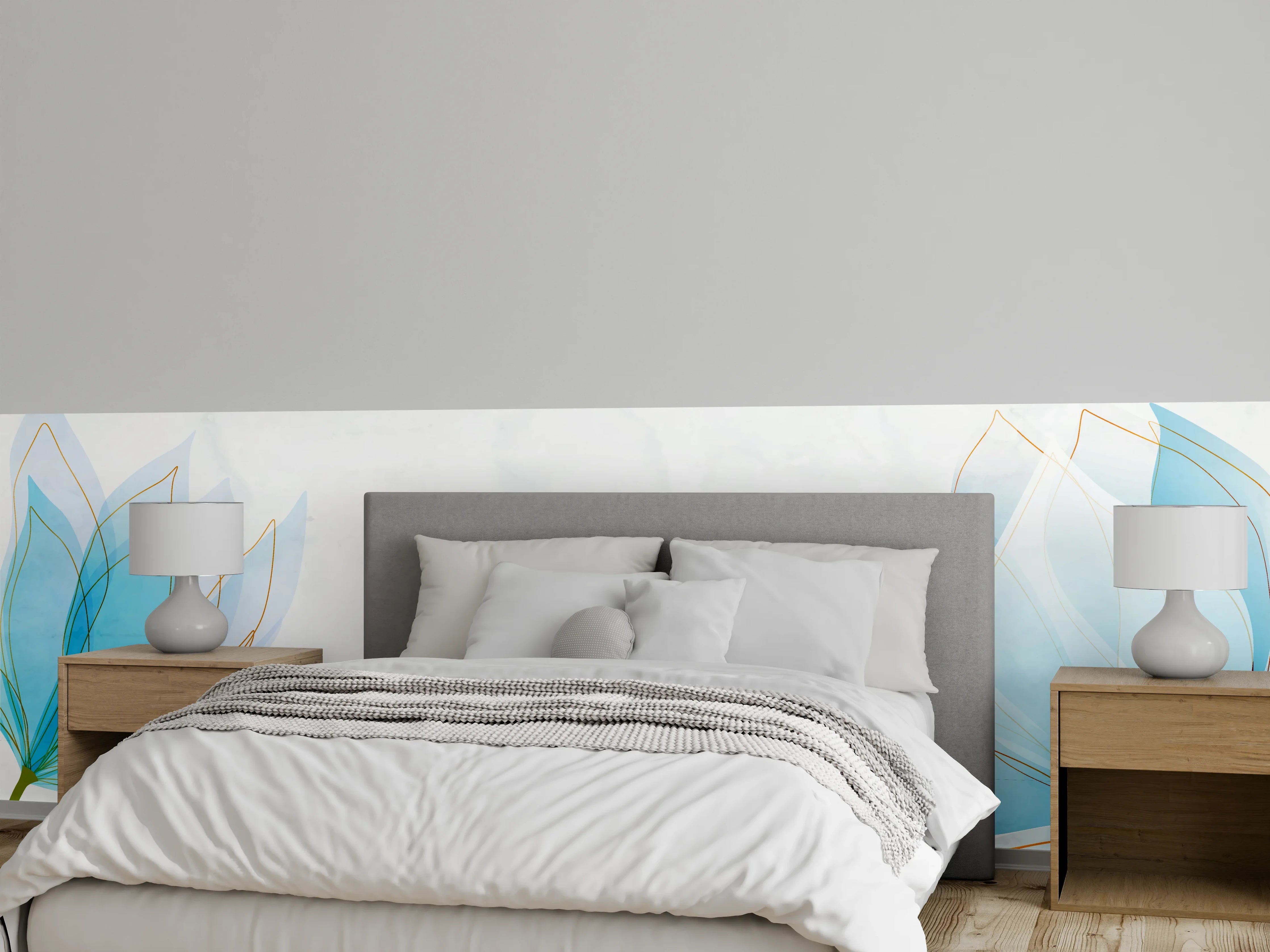 Wandverkleidung Schlafzimmer - Zarte Blaue Blumen Illustration