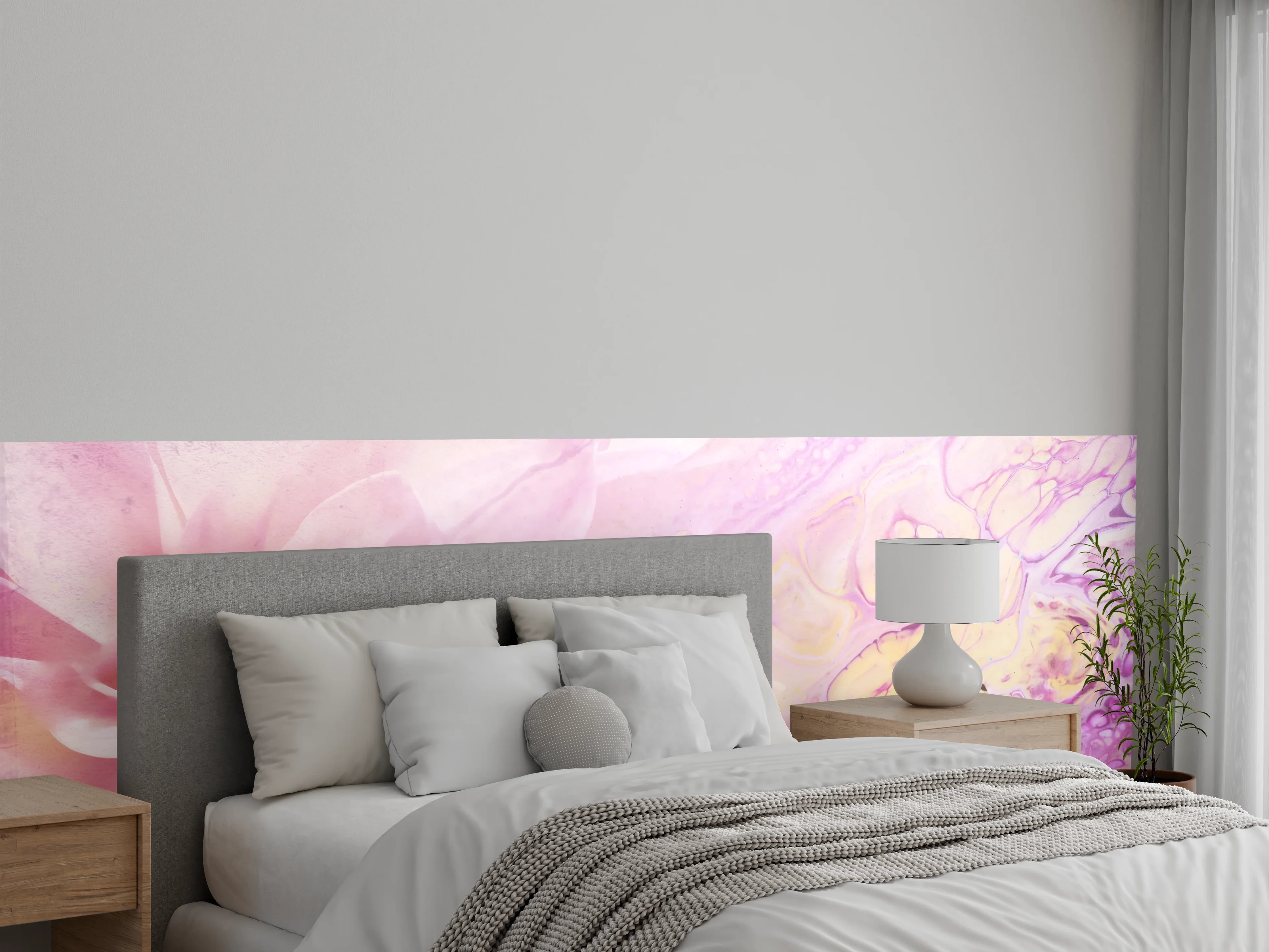 Wandverkleidung Schlafzimmer - Zarte Blüten in Marmoroptik Rosa