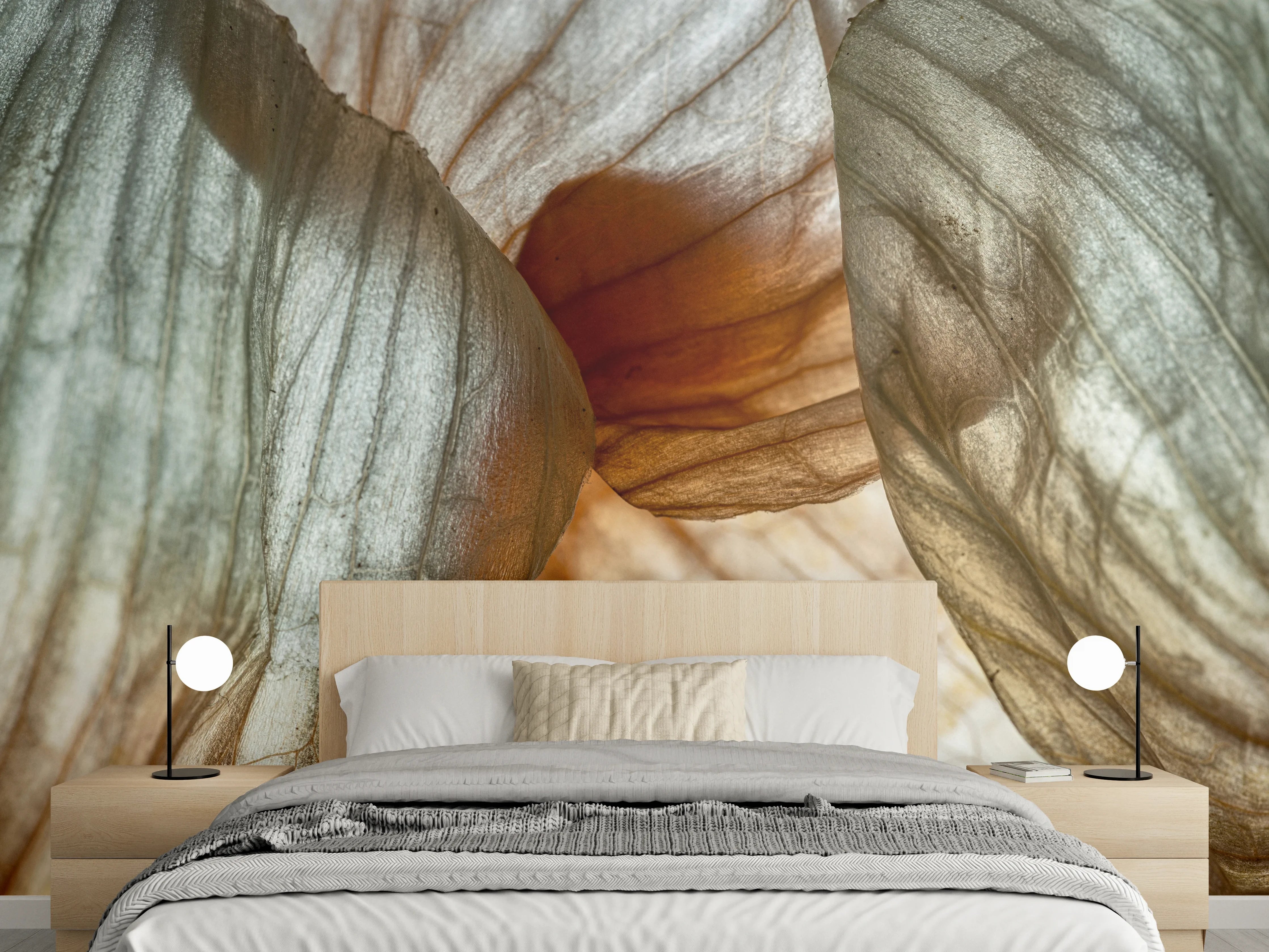 Wandverkleidung Schlafzimmer - Zarte Blütenstruktur in Naturfarben