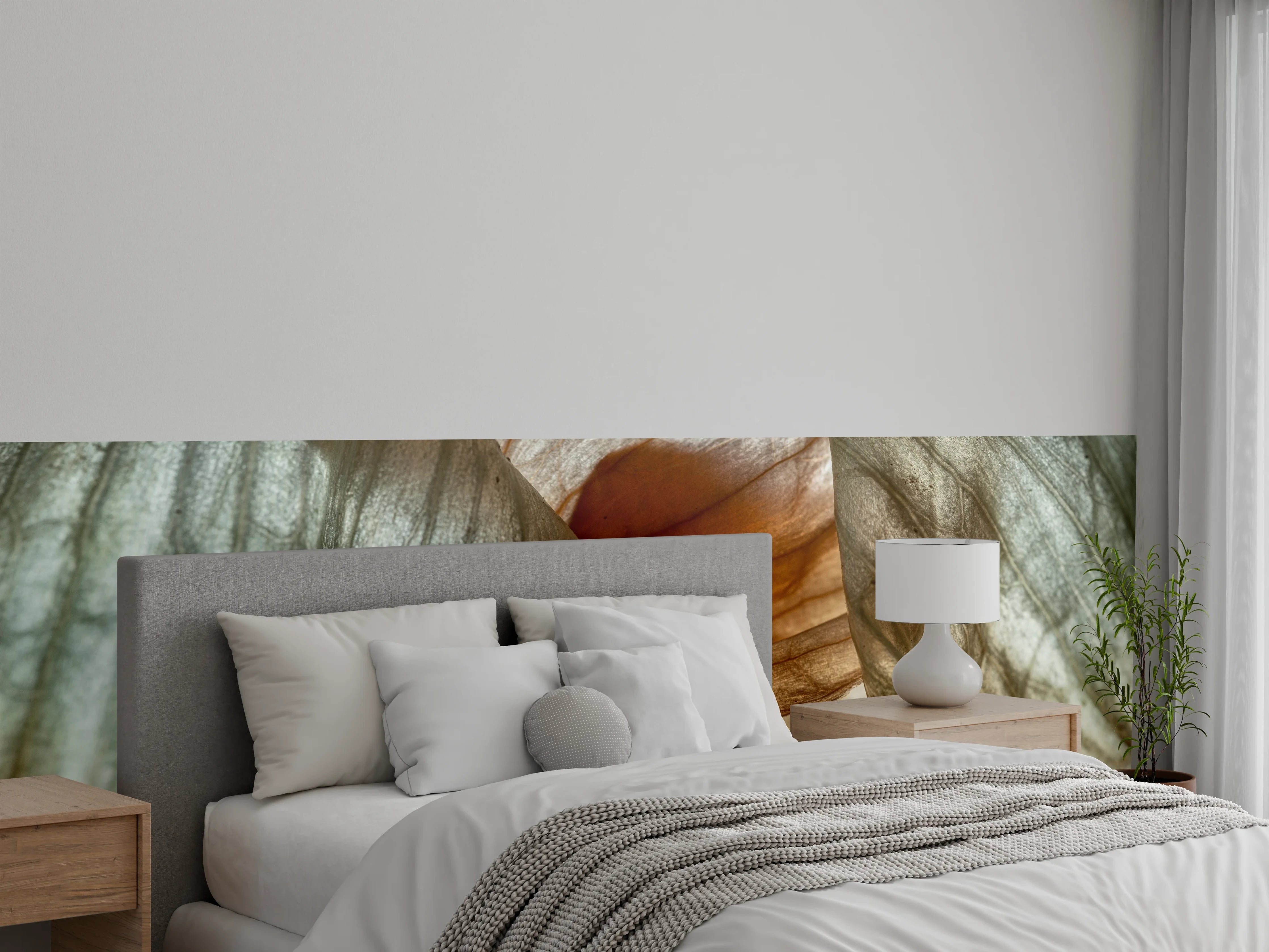 Wandverkleidung Schlafzimmer - Zarte Blütenstruktur in Naturfarben