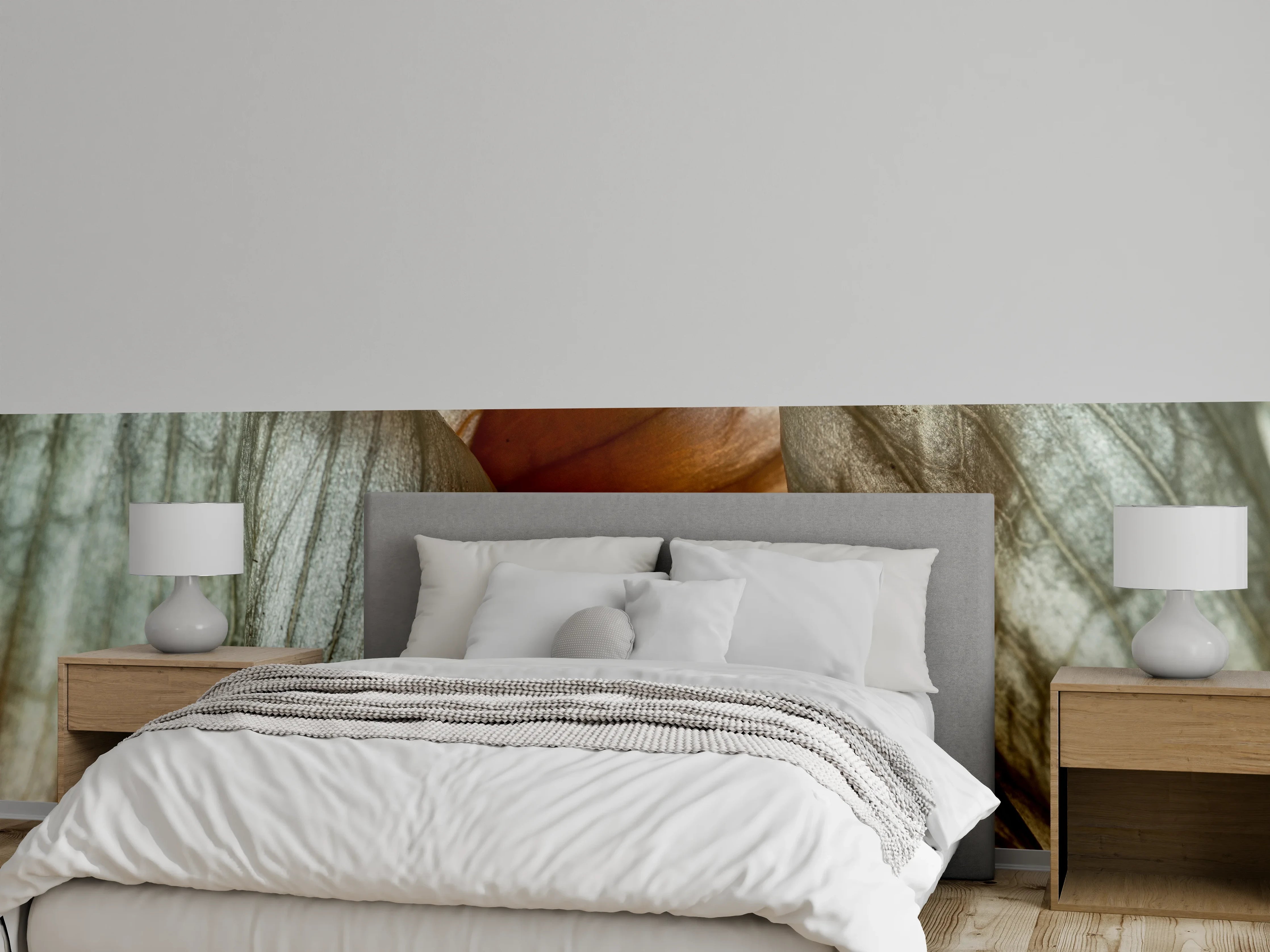 Wandverkleidung Schlafzimmer - Zarte Blütenstruktur in Naturfarben