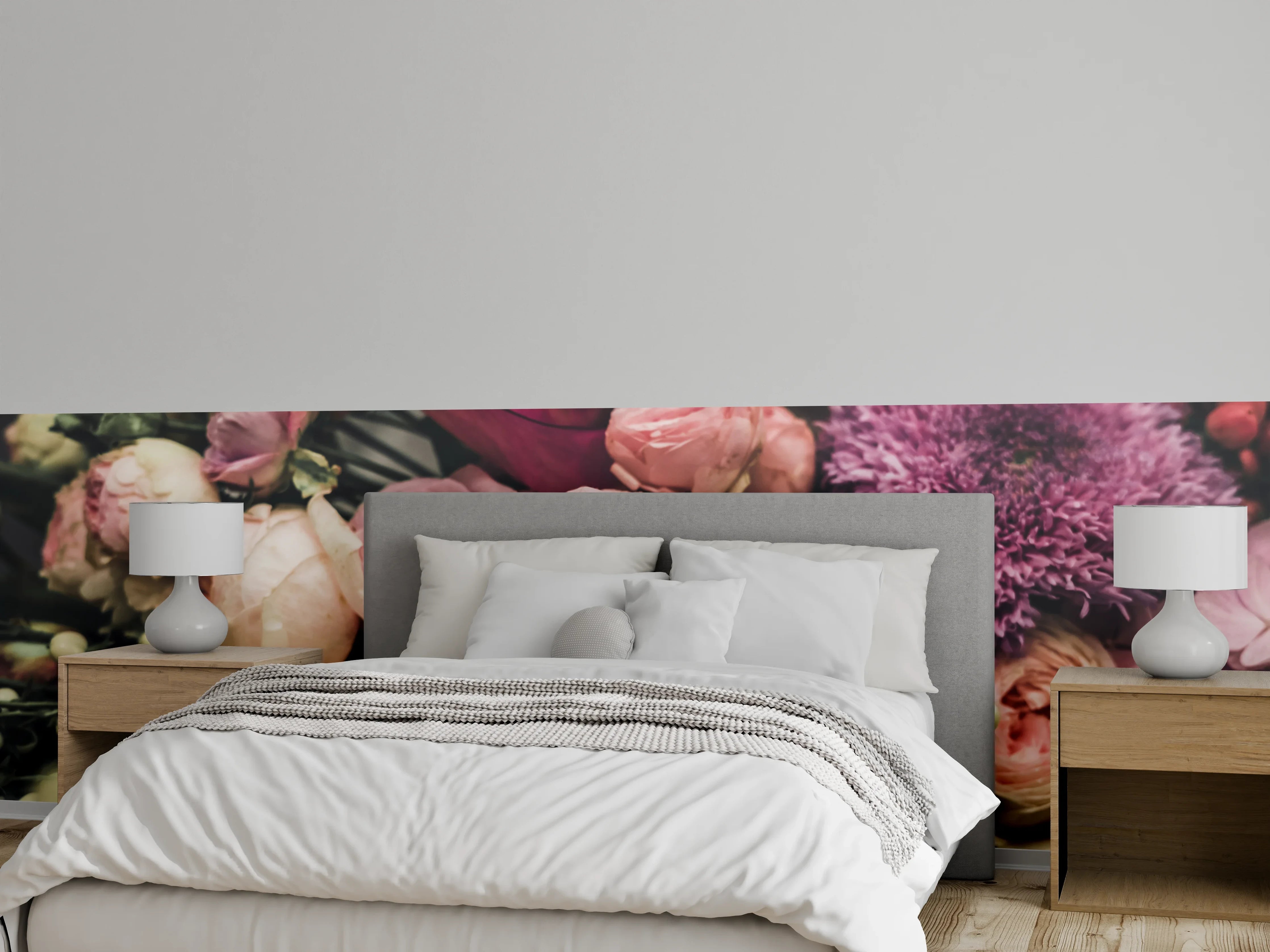 Wandverkleidung Schlafzimmer - Zarte Blumengräser in Pastellgrau