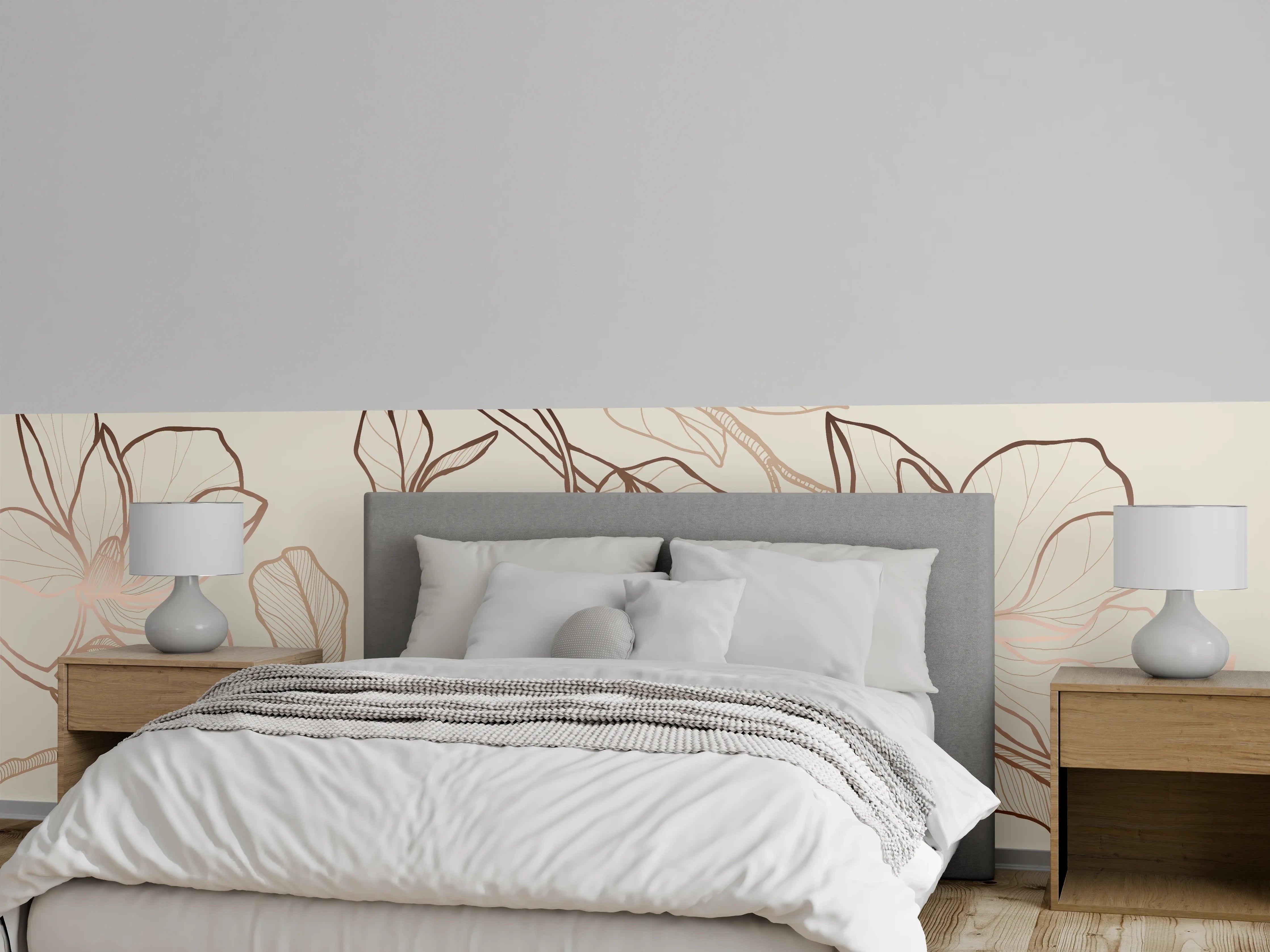 Wandverkleidung Schlafzimmer - Zarte Blumenzeichnung Beige