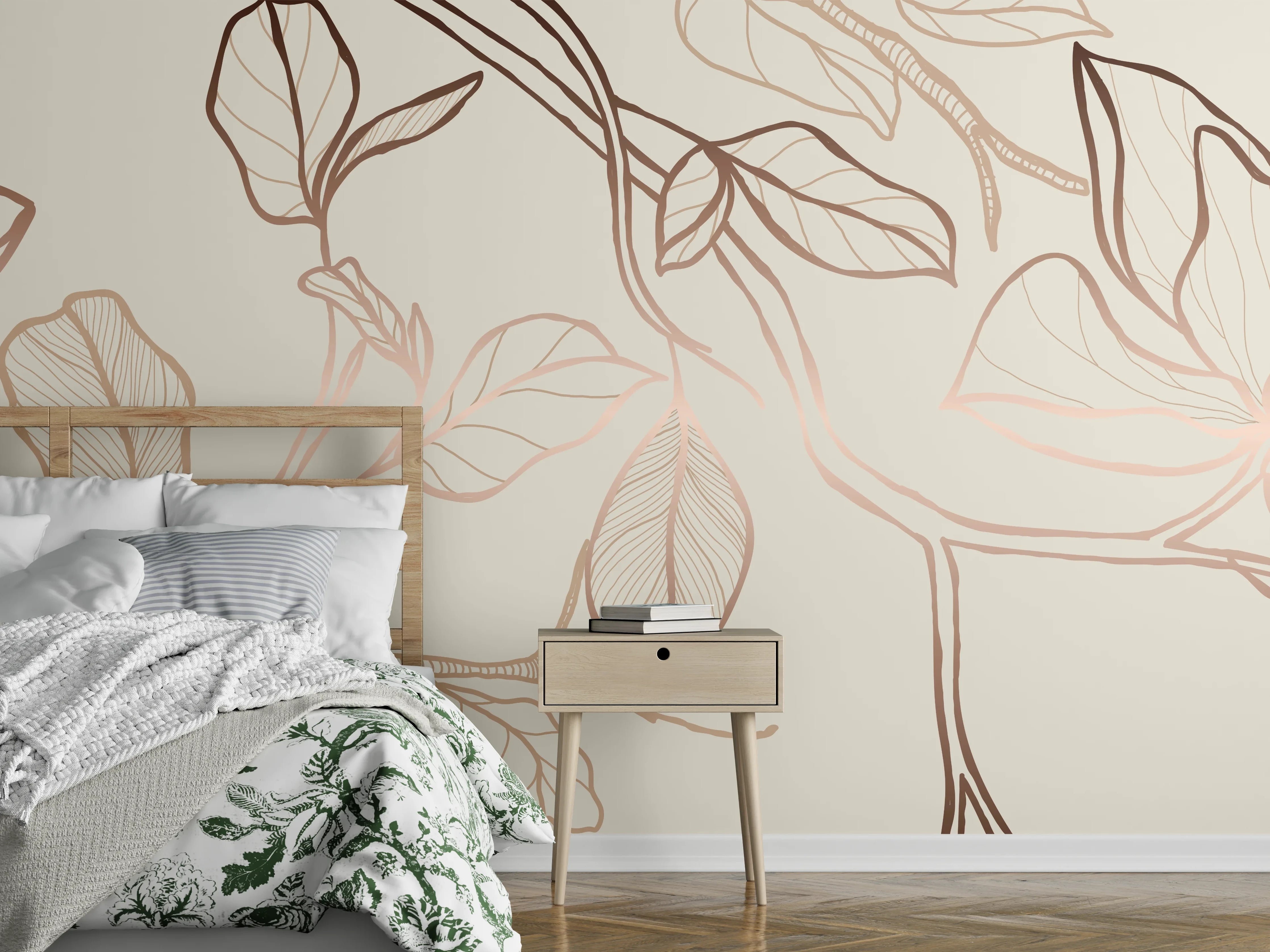 Wandverkleidung Schlafzimmer - Zarte Blumenzeichnung Beige