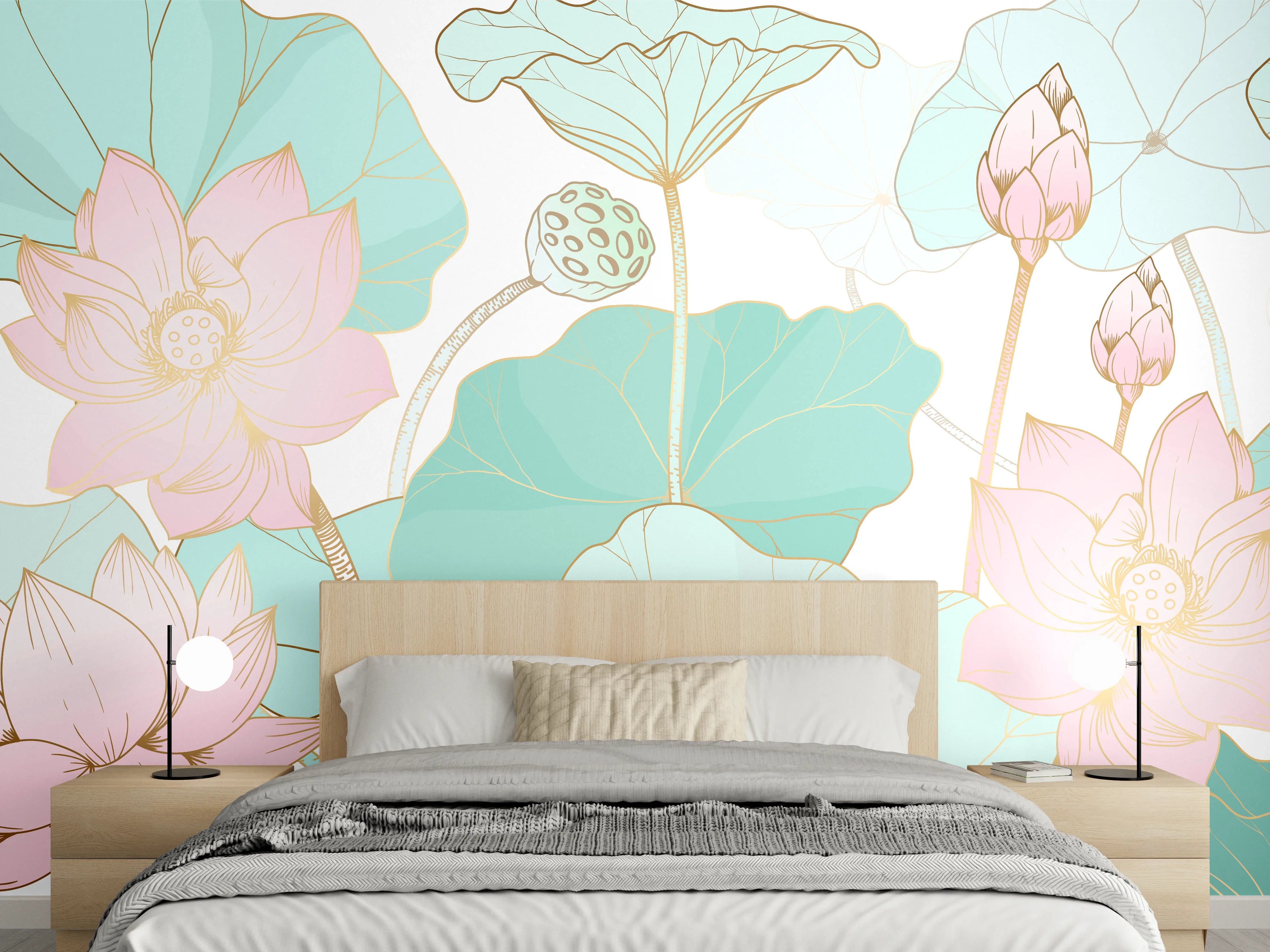Wandverkleidung Schlafzimmer - Zarte Lotusblüten Pastellfarben