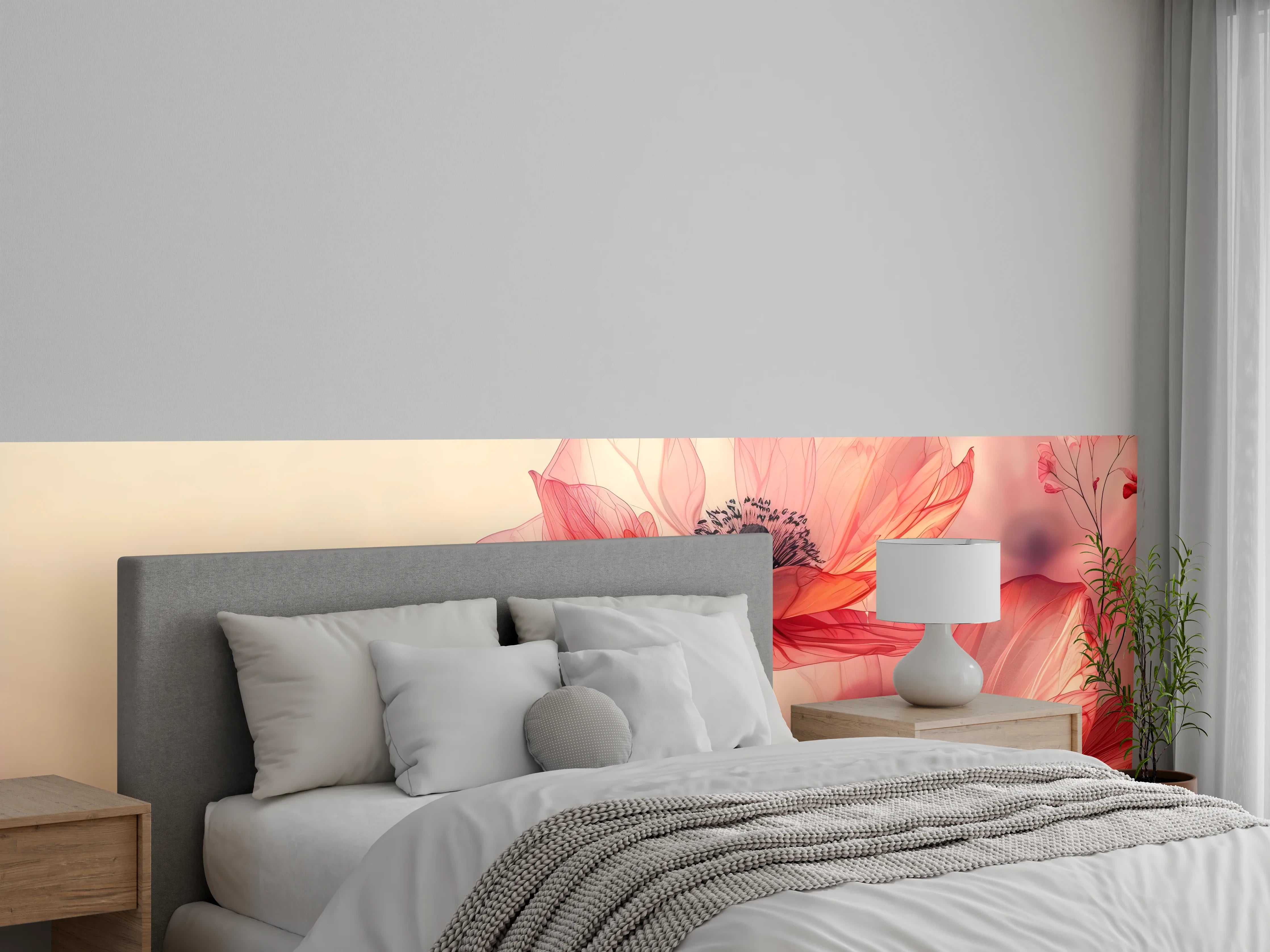 Wandverkleidung Schlafzimmer - Zarte Mohnblüten in Rosa
