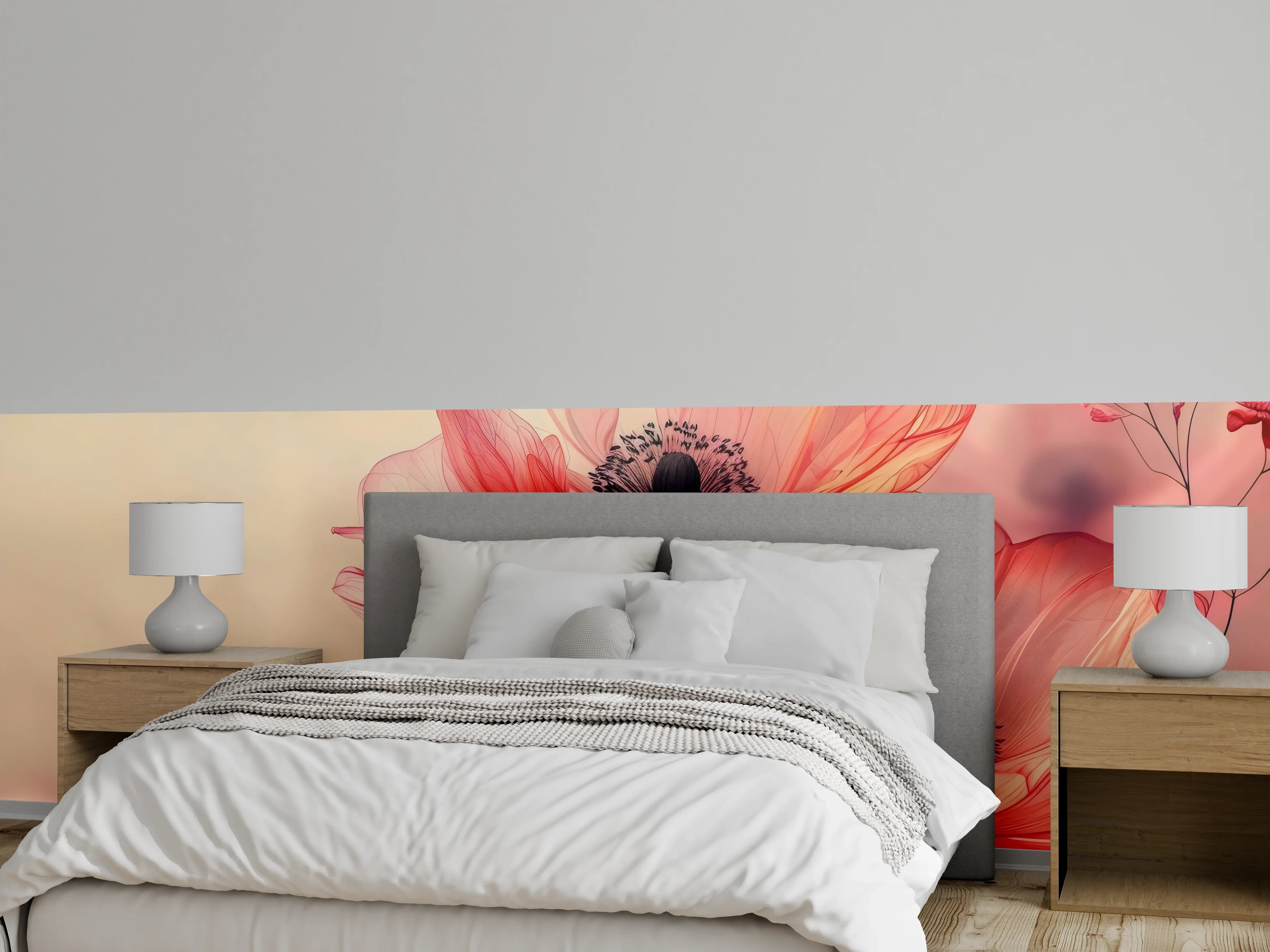 Wandverkleidung Schlafzimmer - Zarte Mohnblüten in Rosa