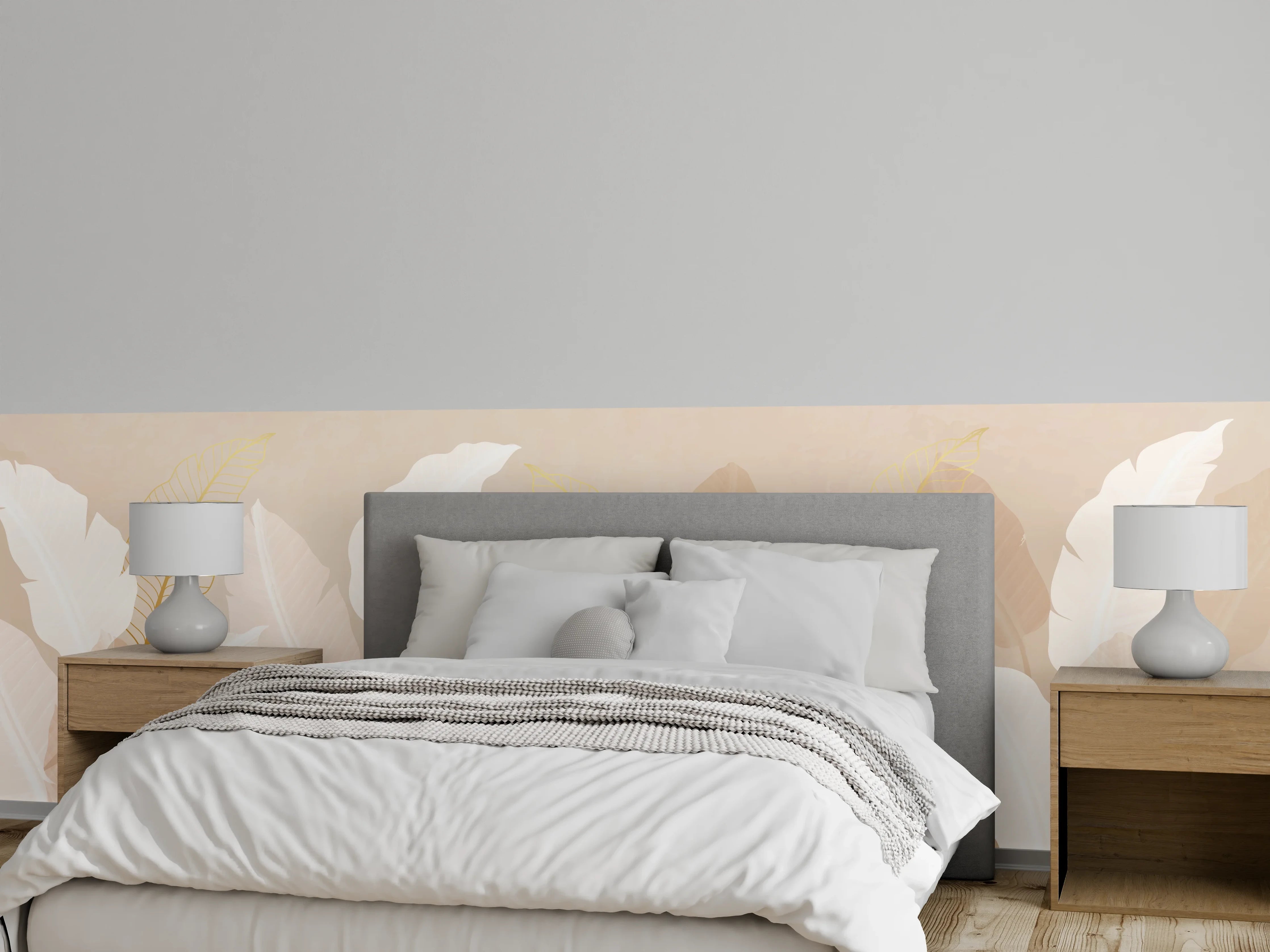 Wandverkleidung Schlafzimmer - Zarte-Pastell-Blätter-Stilbild