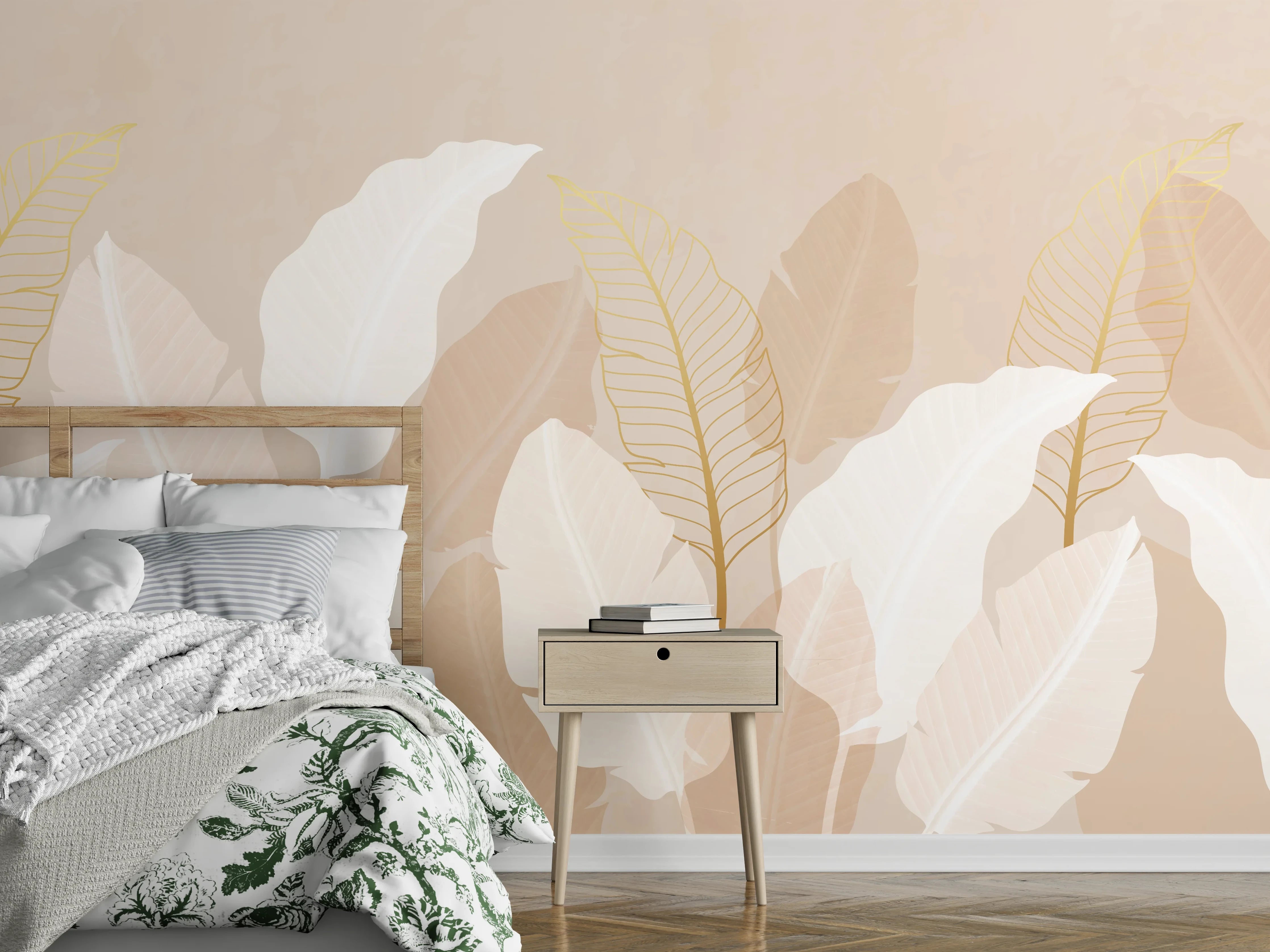 Wandverkleidung Schlafzimmer - Zarte-Pastell-Blätter-Stilbild