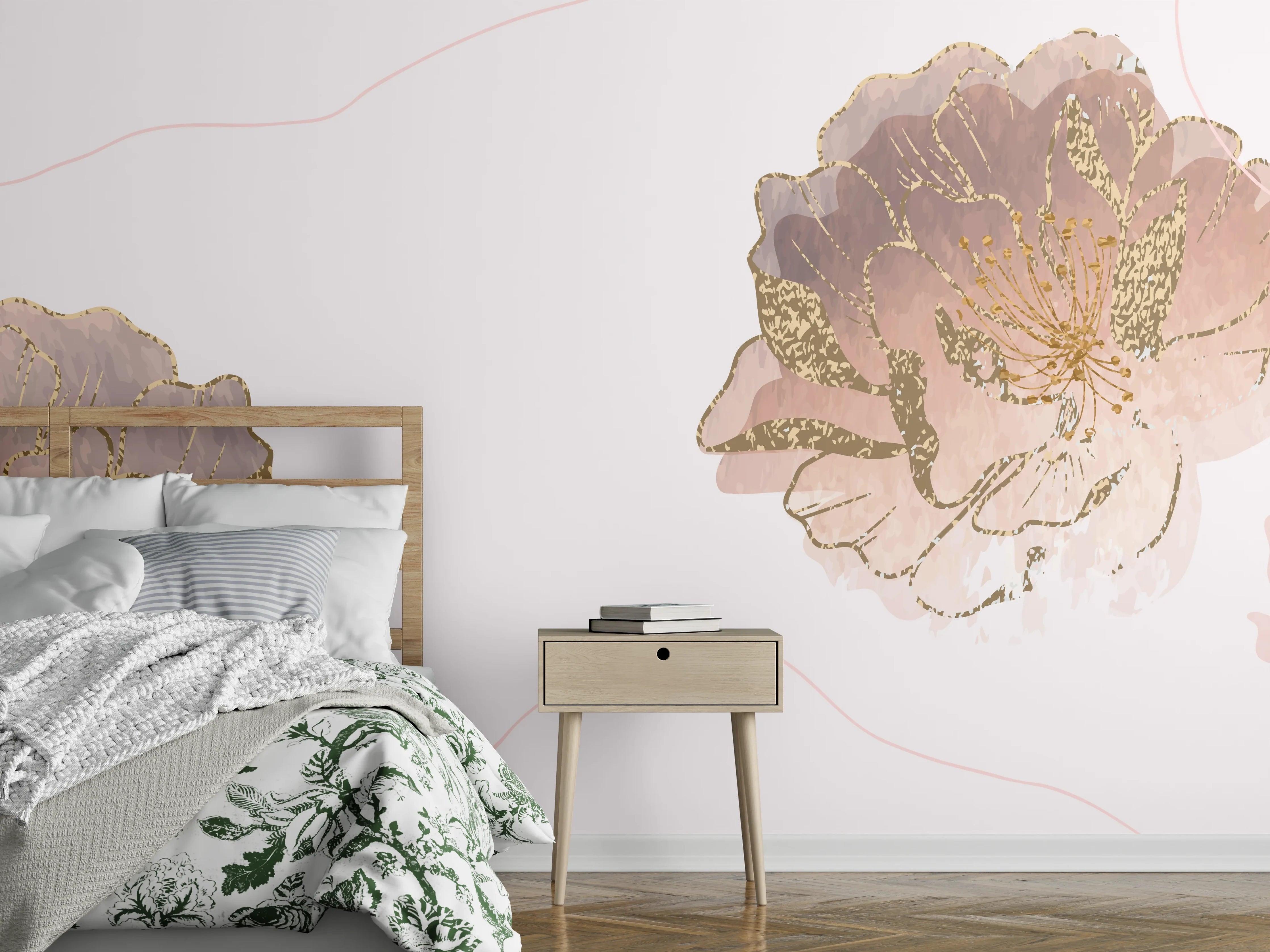 Wandverkleidung Schlafzimmer - Zarte Pastell-Blumenstruktur