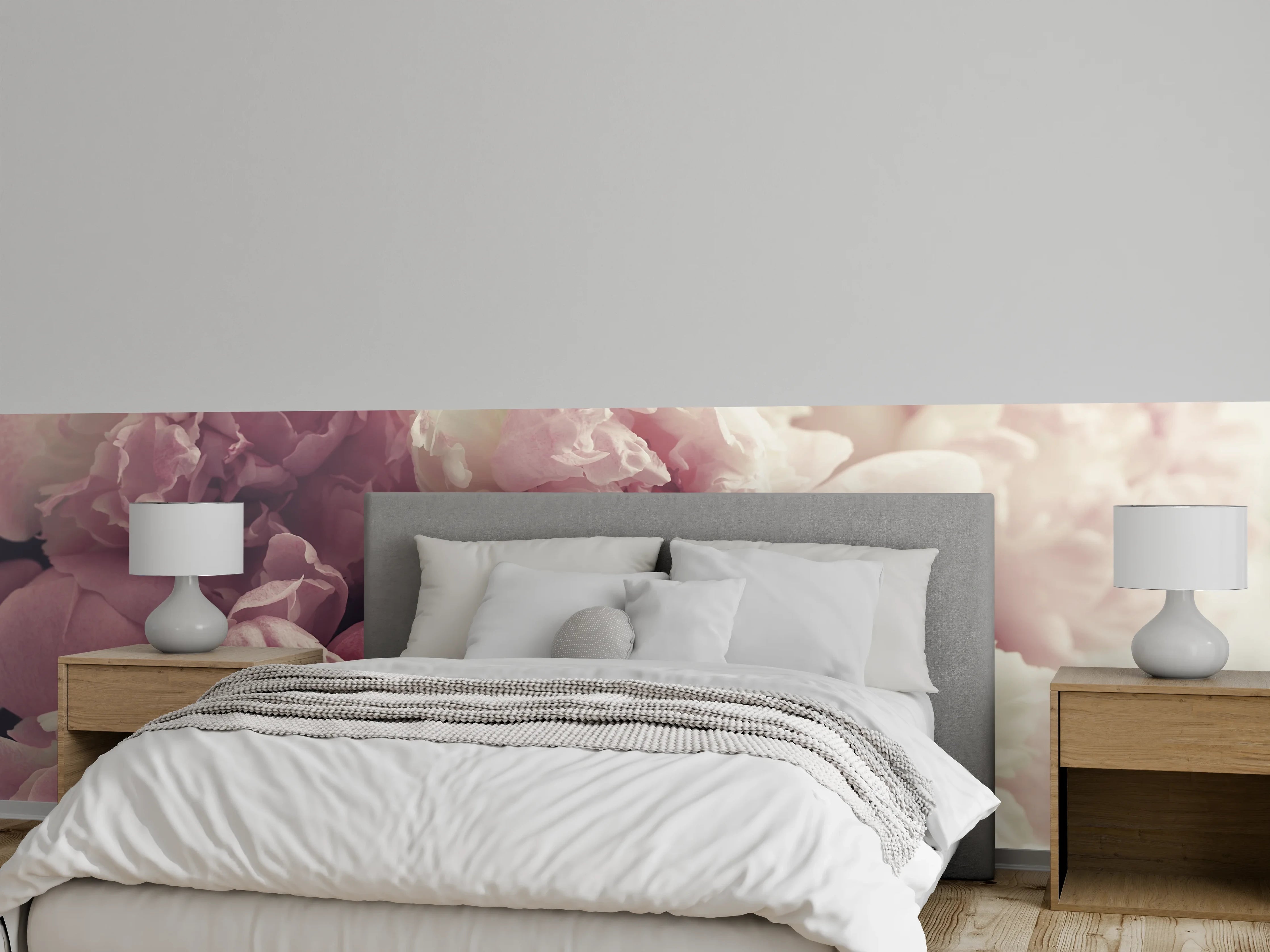 Wandverkleidung Schlafzimmer - Zarte Pfingstrosen in Pastellrosa