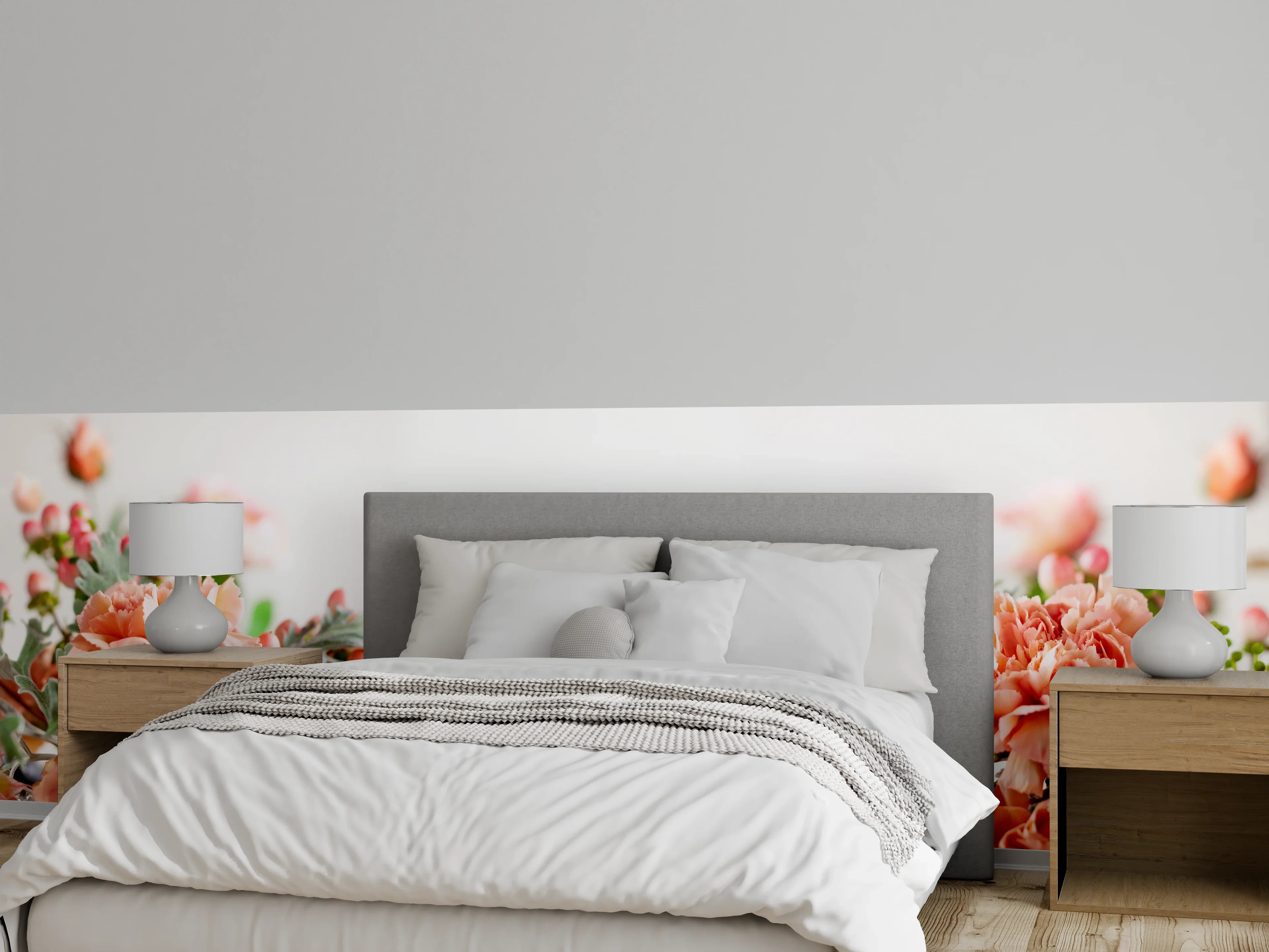 Wandverkleidung Schlafzimmer - Zarte Pfingstrosen und Gräser in Rosé
