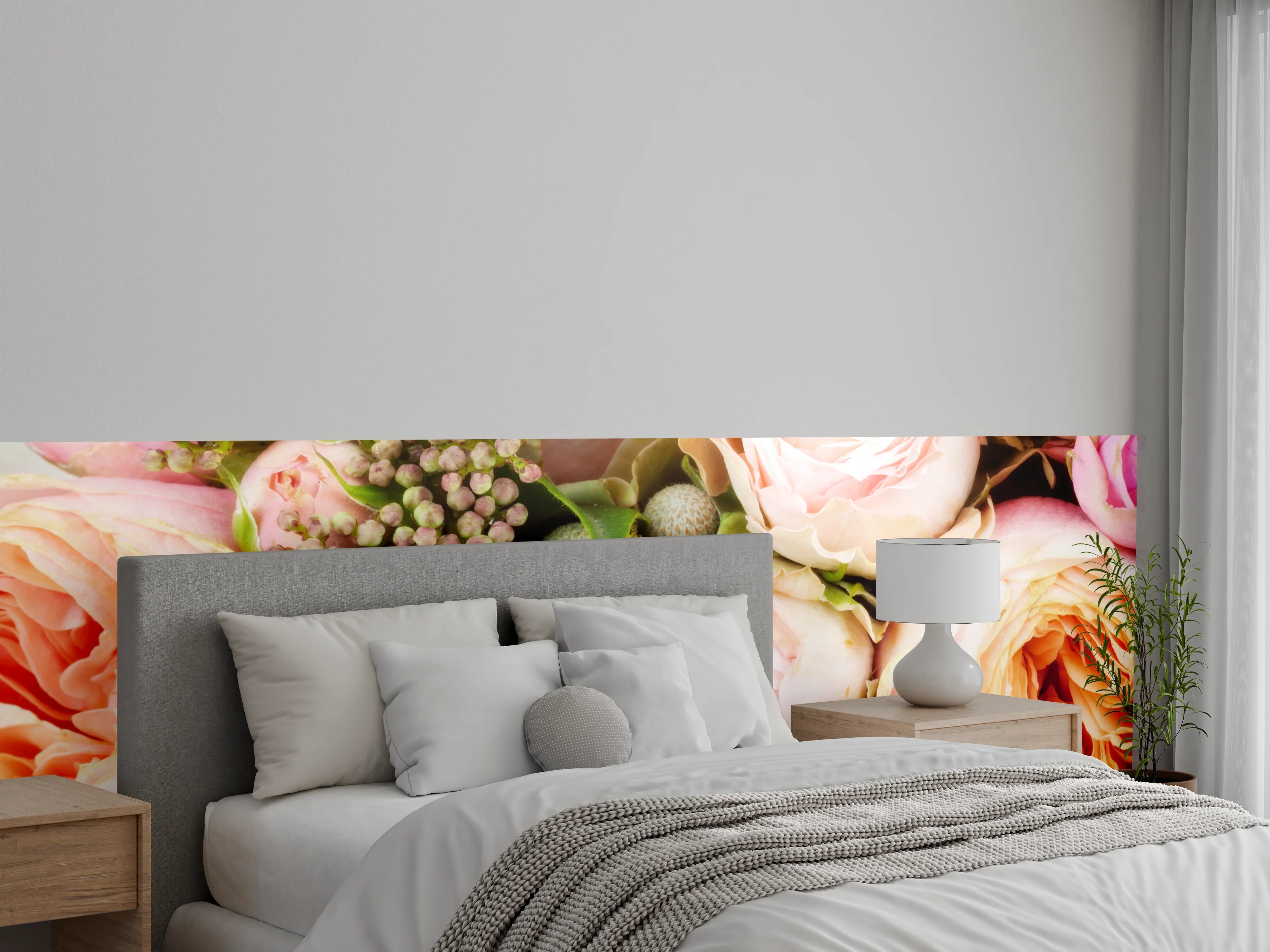 Wandverkleidung Schlafzimmer - Zarte Rosen in Pastell – Blumenmix
