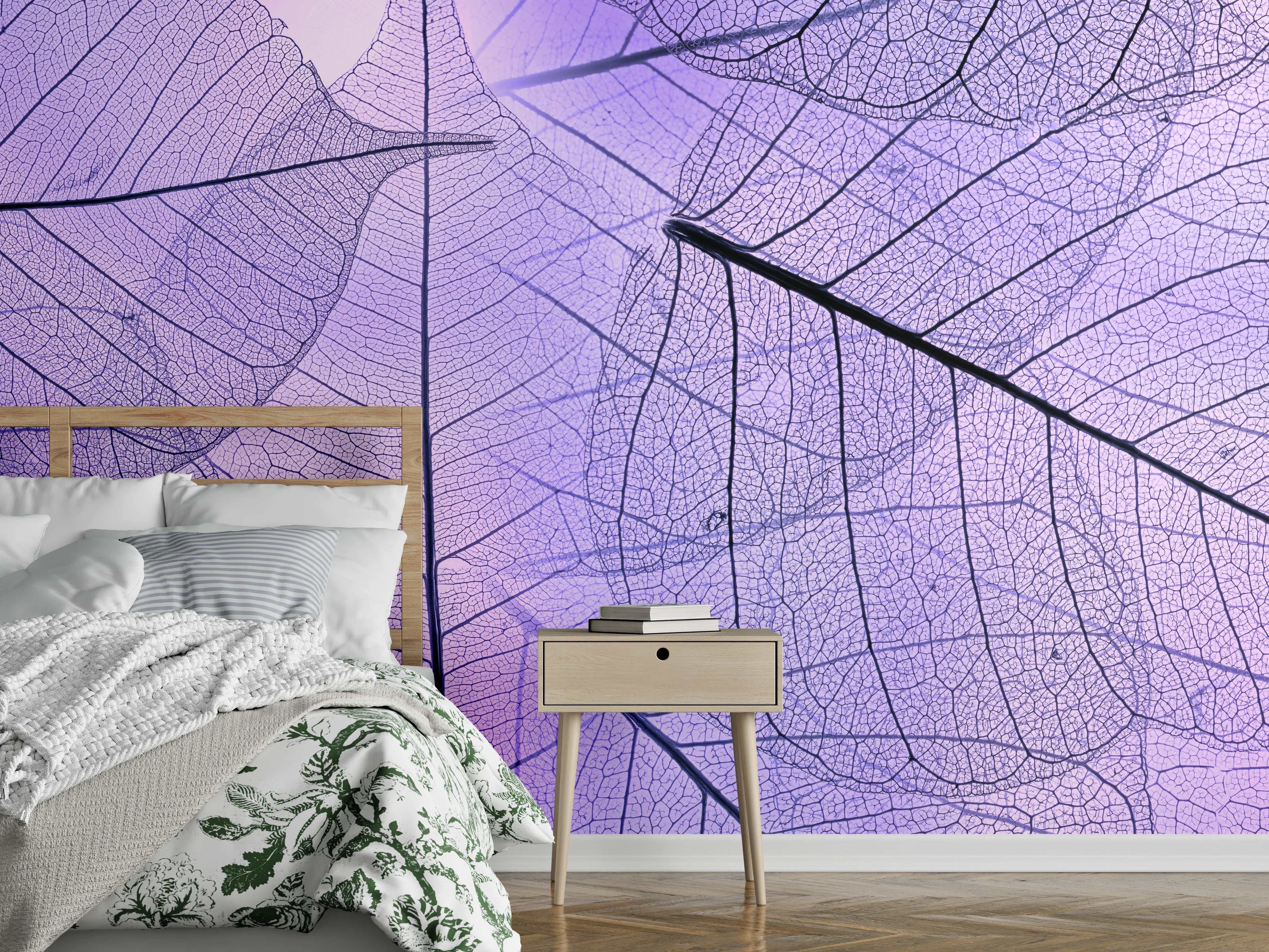 Wandverkleidung Schlafzimmer - Zarte lila Blätter Struktur