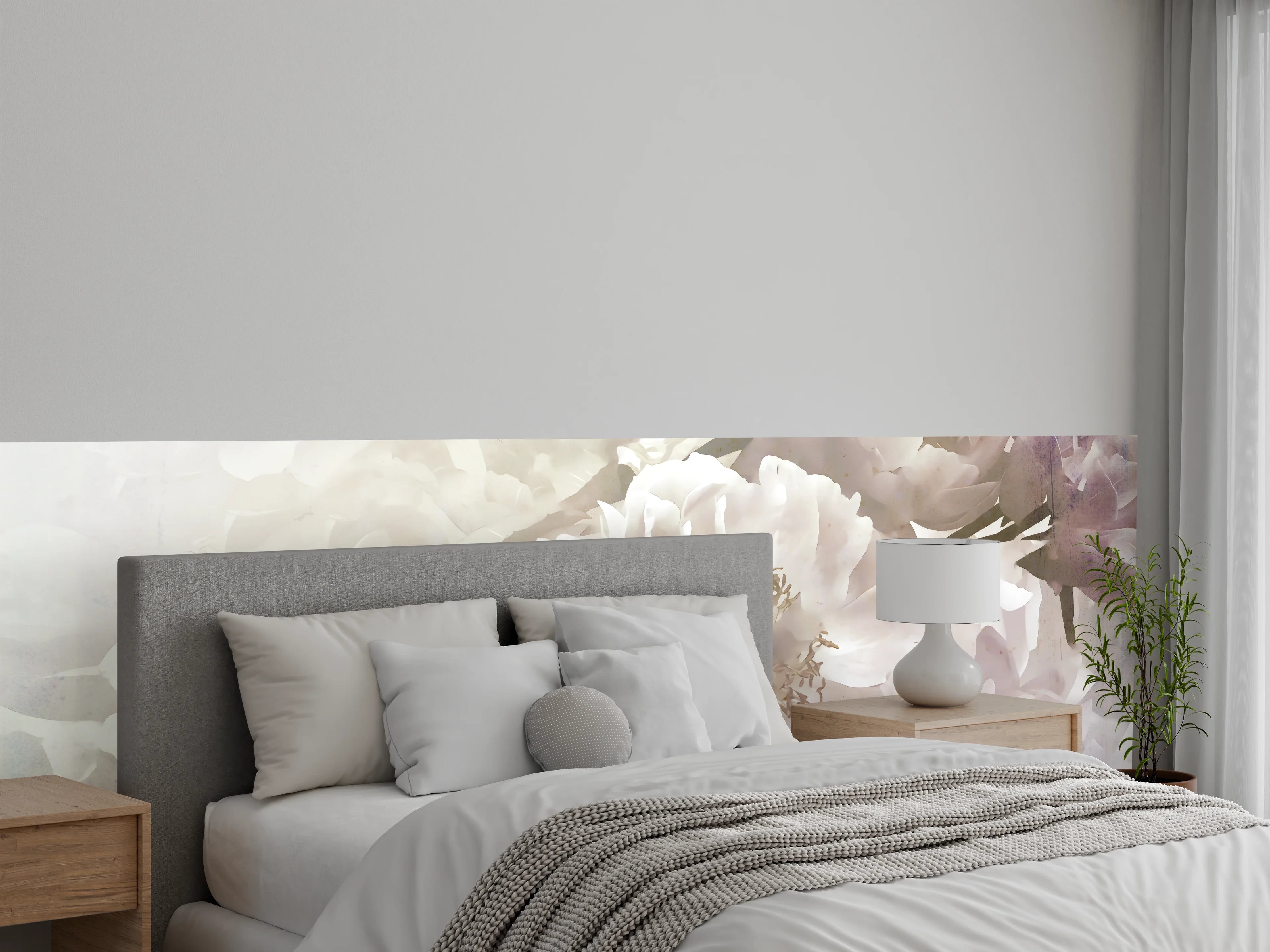 Wandverkleidung Schlafzimmer - Zarte weiße Pfingstrosen Aquarell