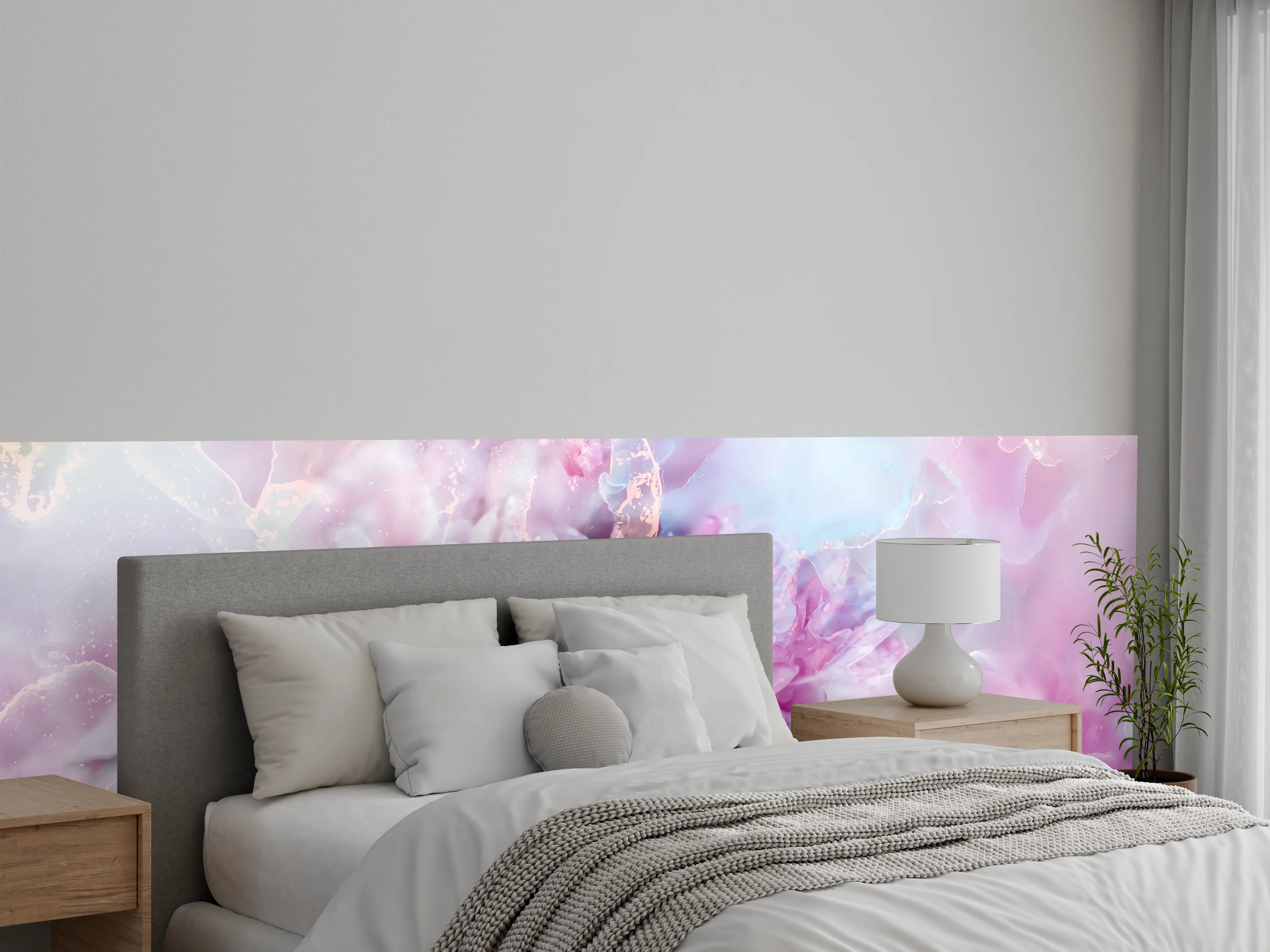 Wandverkleidung Schlafzimmer - Zarter Aquarell-Traum in Rosa Blau