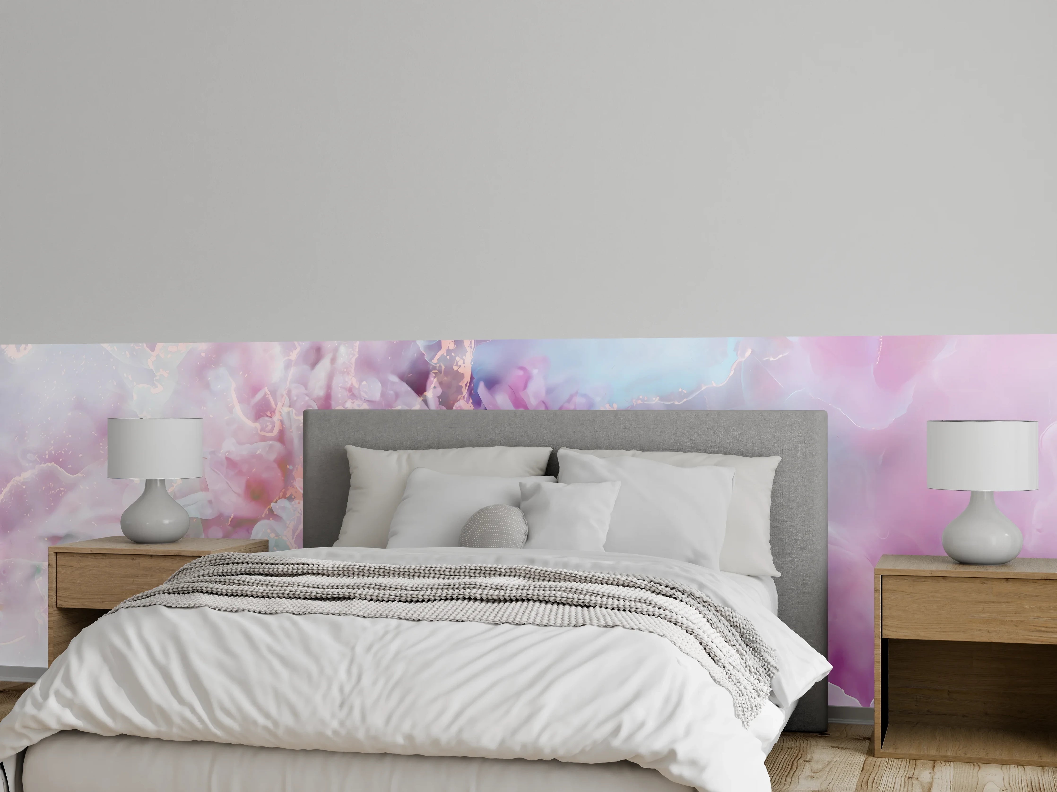 Wandverkleidung Schlafzimmer - Zarter Aquarell-Traum in Rosa Blau