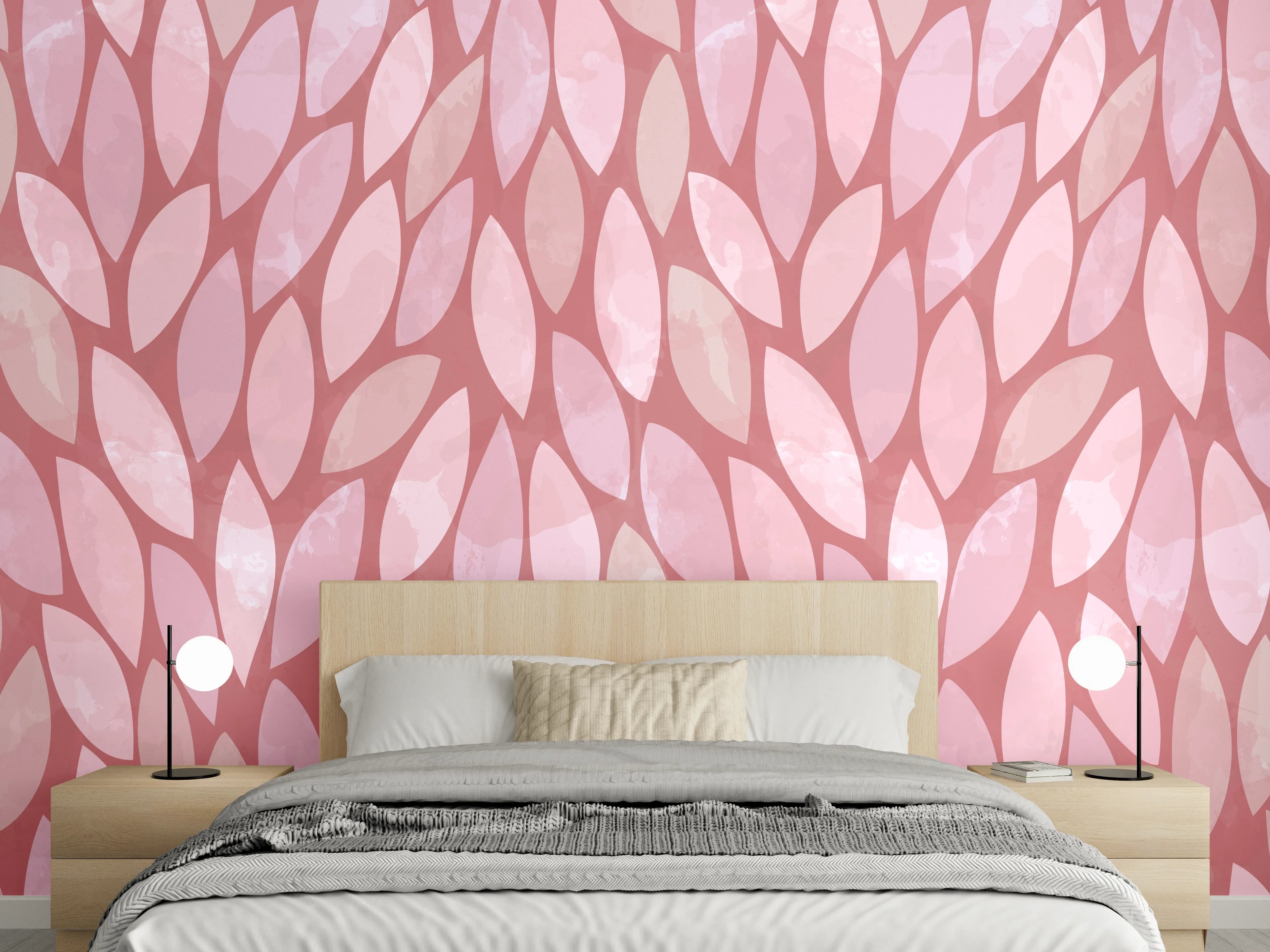 Wandverkleidung Schlafzimmer - Zartes Blättermuster in Rosa & Rot