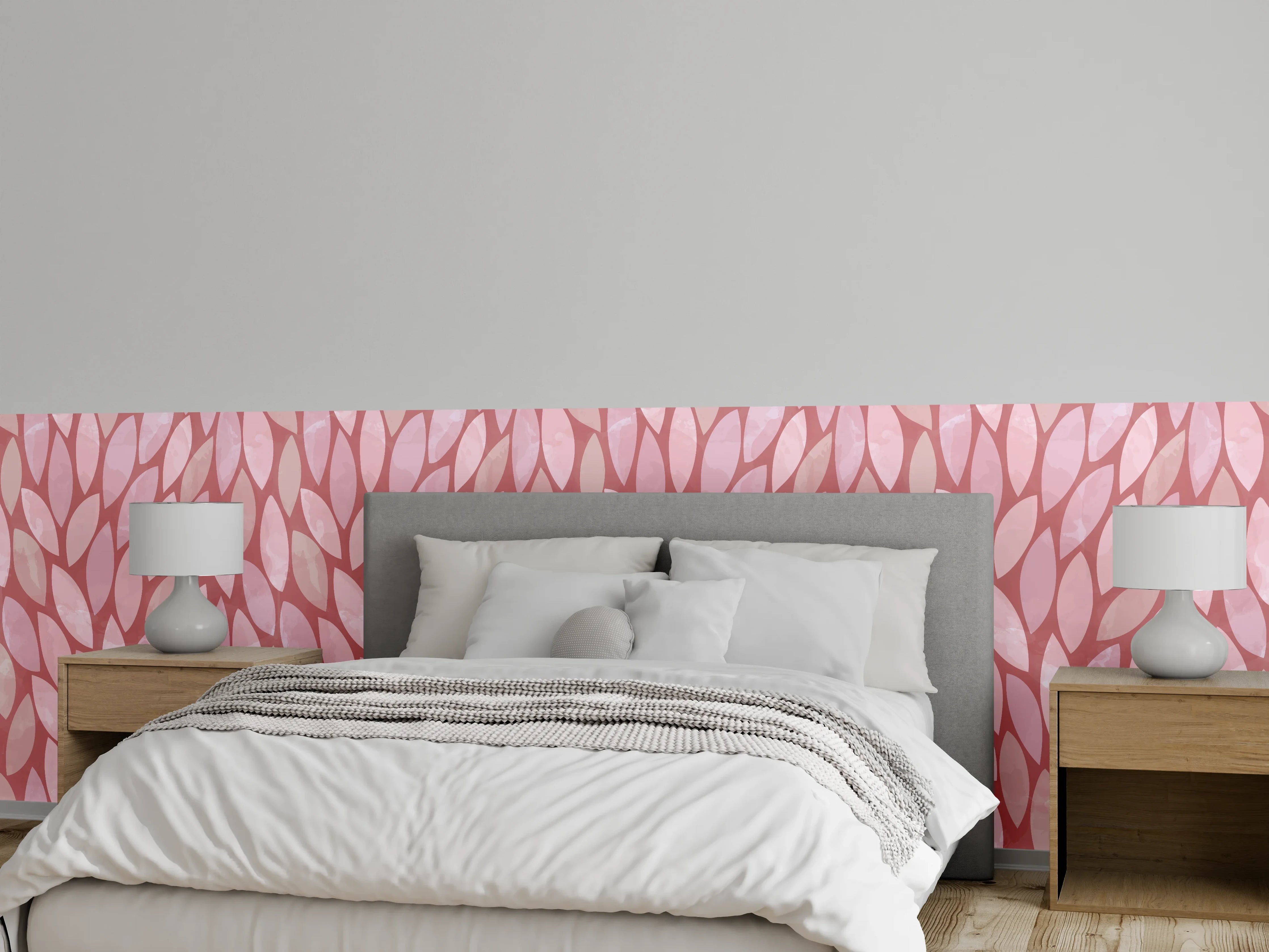 Wandverkleidung Schlafzimmer - Zartes Blättermuster in Rosa & Rot