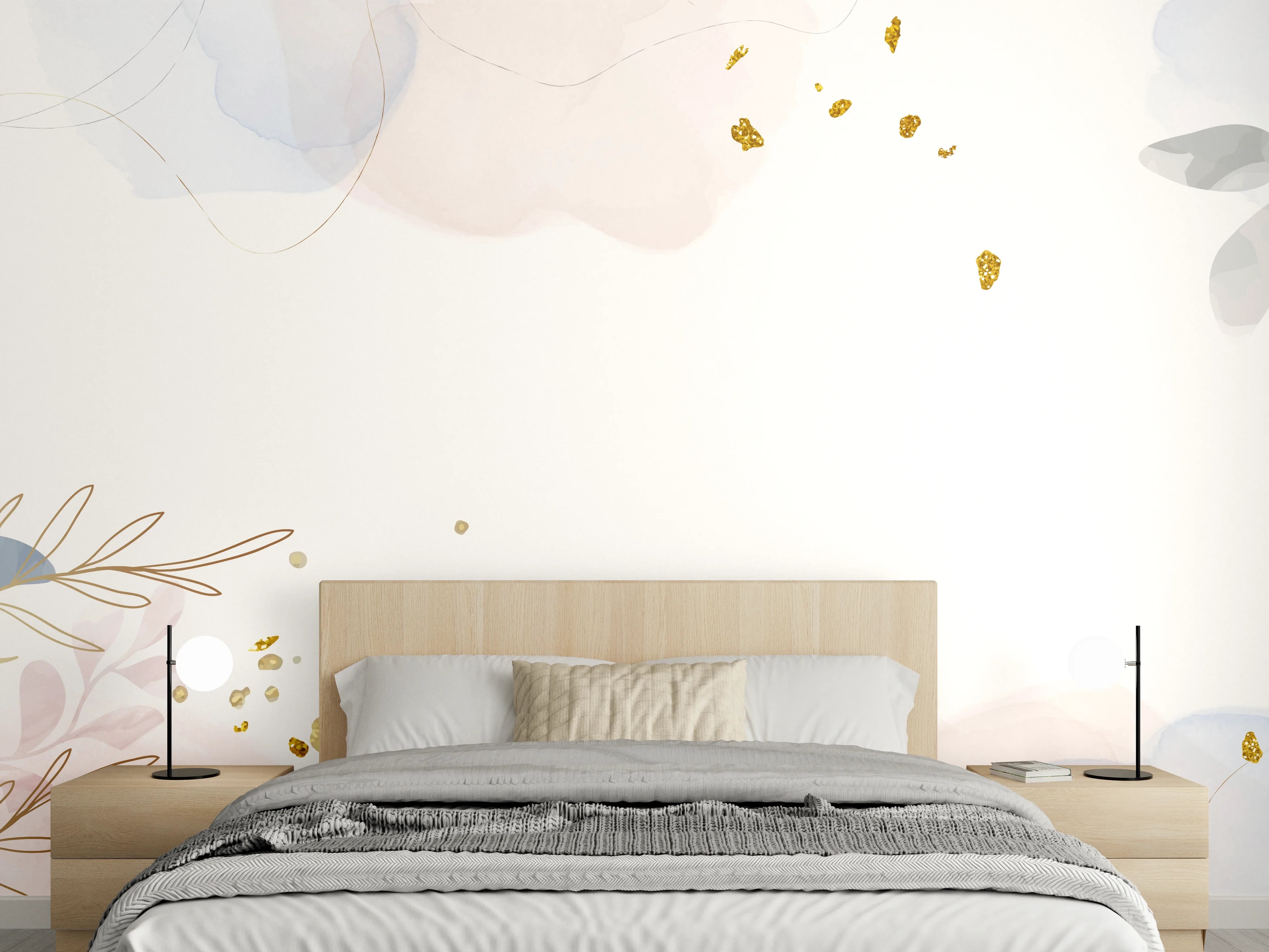 Wandverkleidung Schlafzimmer - Zartes Blumen Aquarell Design